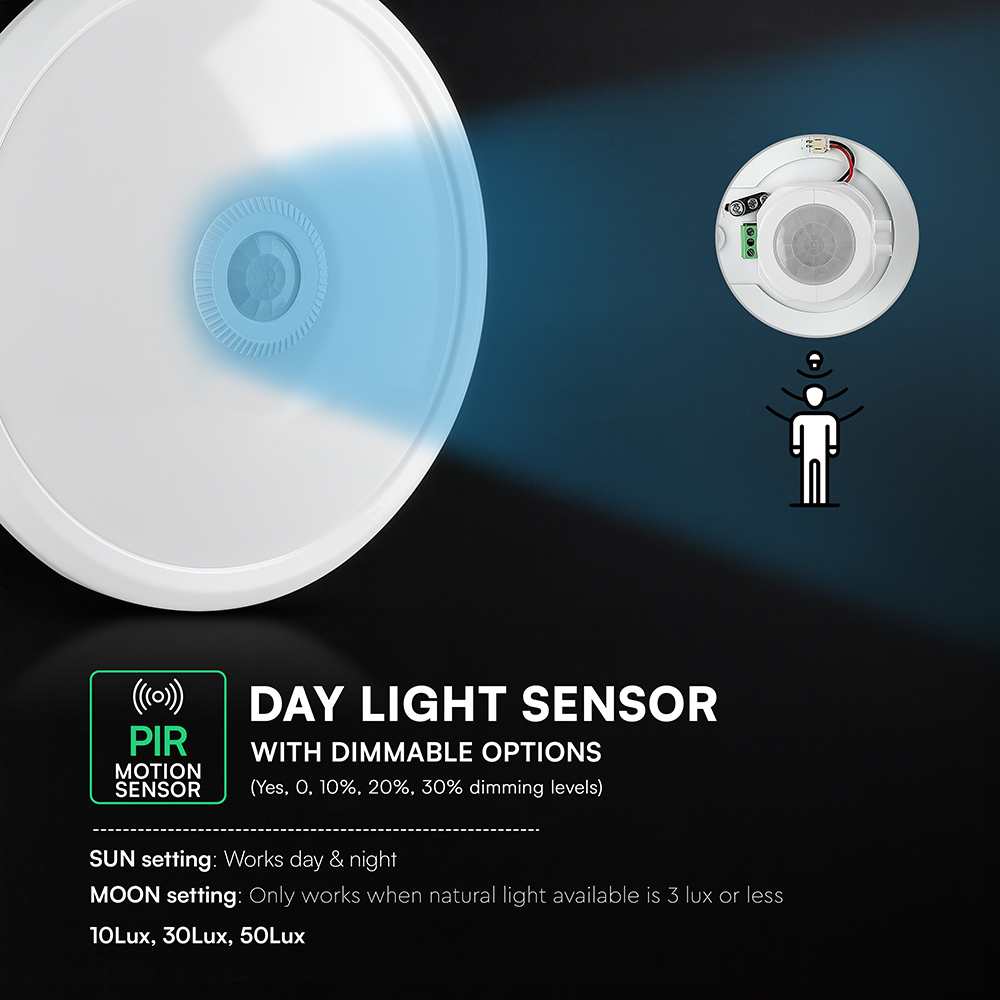 V-TAC LED-Deckenleuchte VT-218086, EEK: F, 12W, 1000lm, 4000K, 120°, IR, Ø29cm