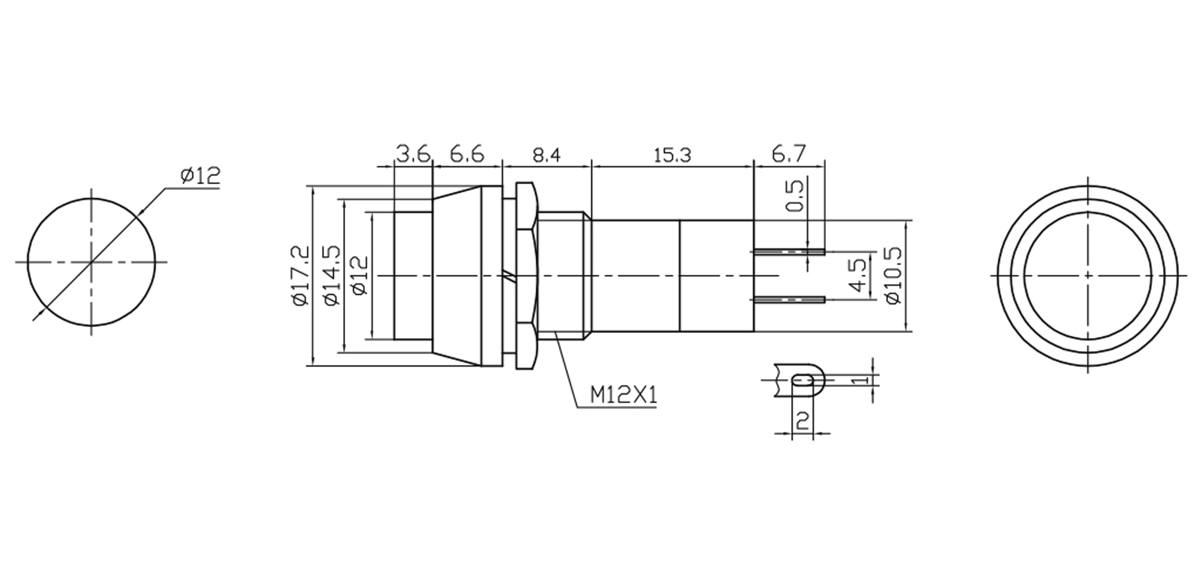 Einbau-Druckschalter PBS-11A, rund, Ein/Aus, grün