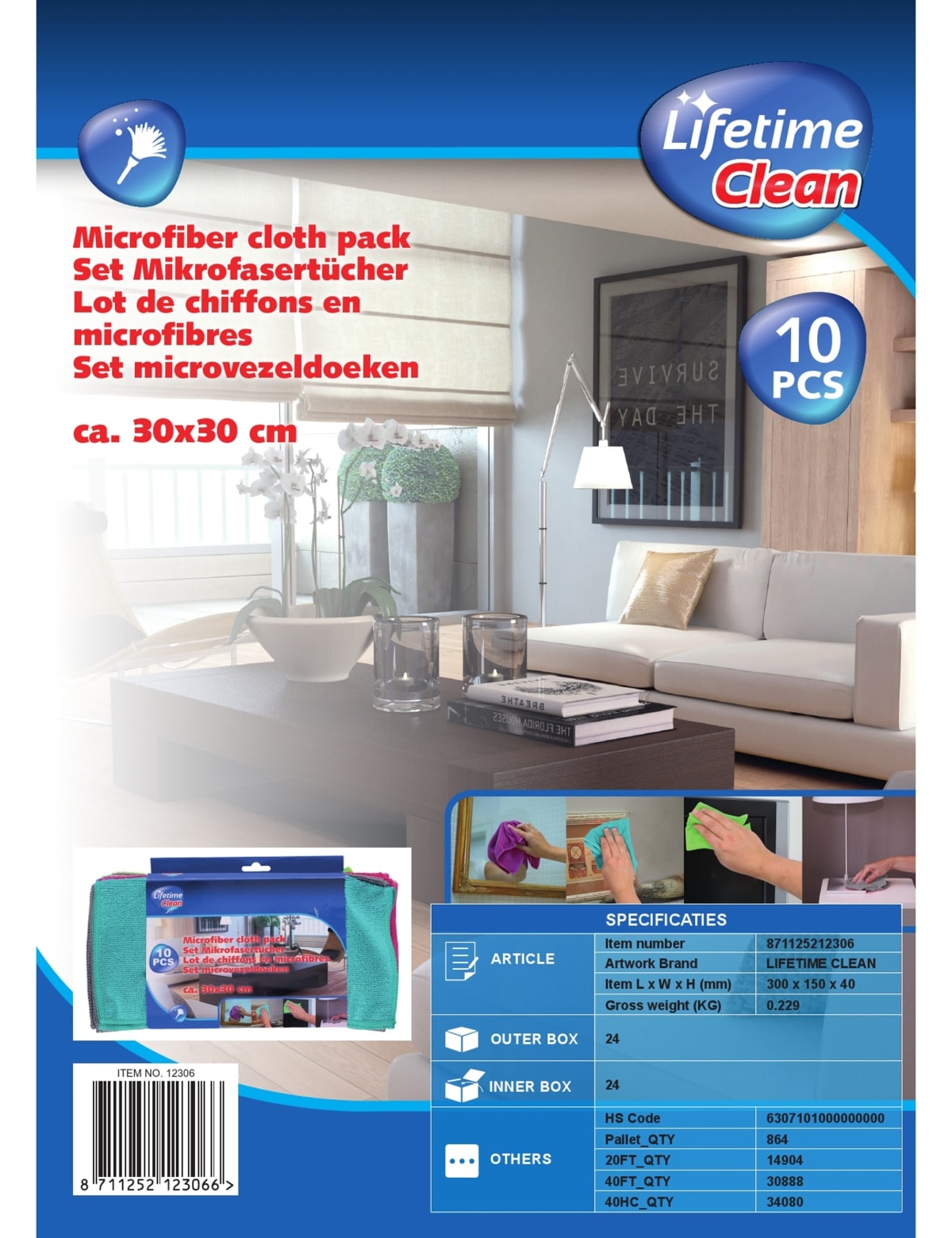 LIFETIME Mikrofaser-Reinigungstücher CLEAN, 10 Stück, 30x30 cm LIFETIME Mikrofaser-Reinigungstücher CLEAN, 10 Stück, 30x30 cm