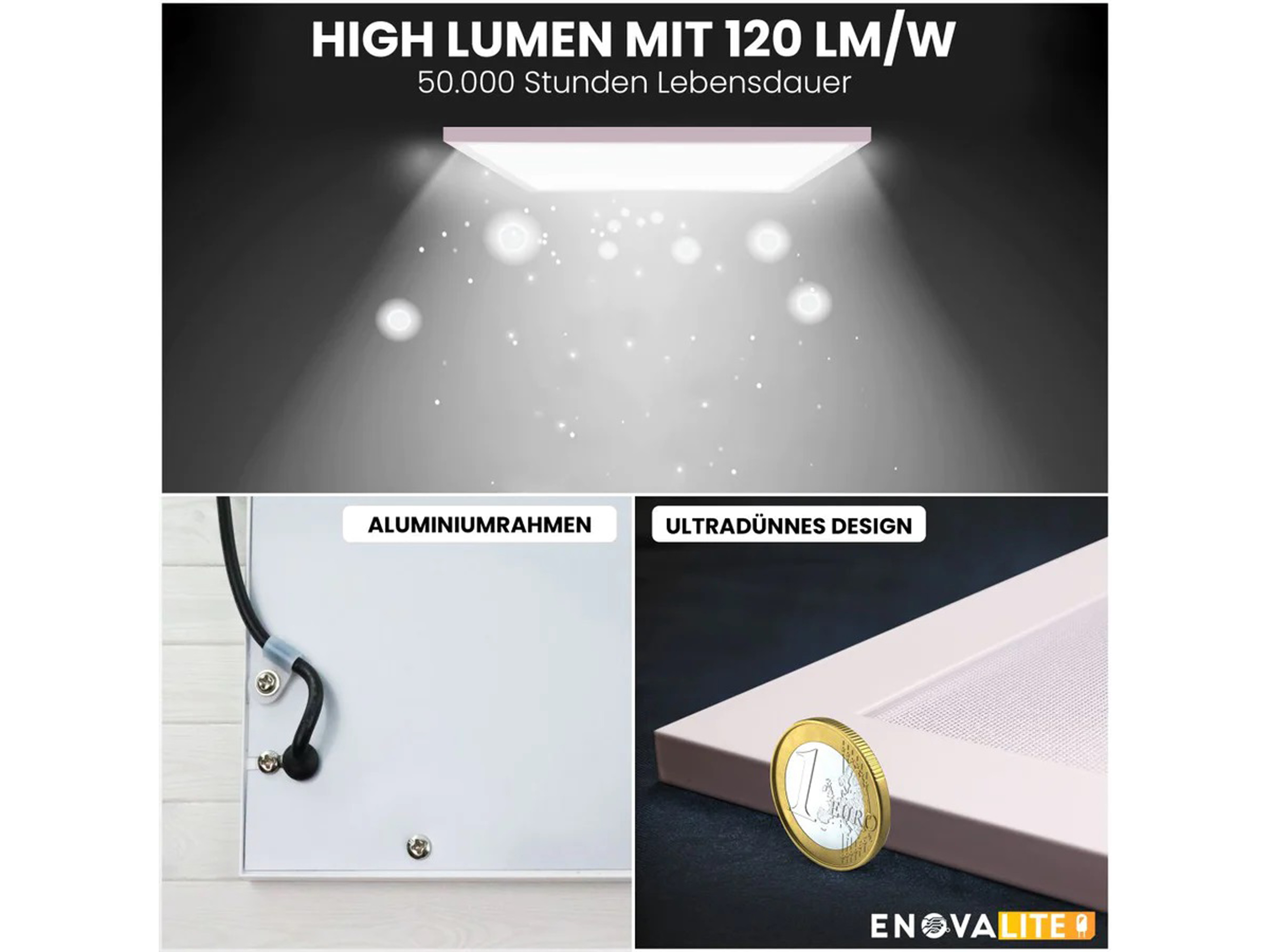 ENOVALITE LED-Panel, OSRAM-Driver, UGR19, 1200x300mm, 36W, 4320lm, 4000K