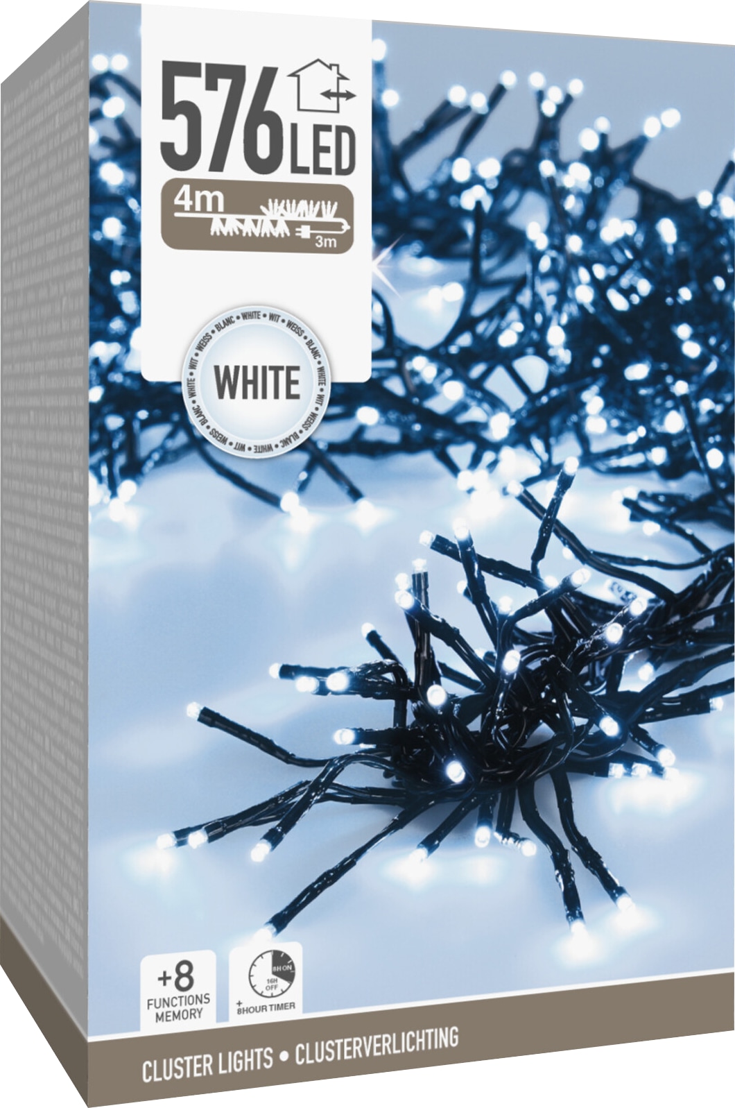 LED-Clusterlichterkette kaltweiß, 576 LEDs, schwarzes Kabel, Innen/Außen, 7m LED-Clusterlichterkette kaltweiß, 576 LEDs, schwarzes Kabel, Innen/Außen, 7m