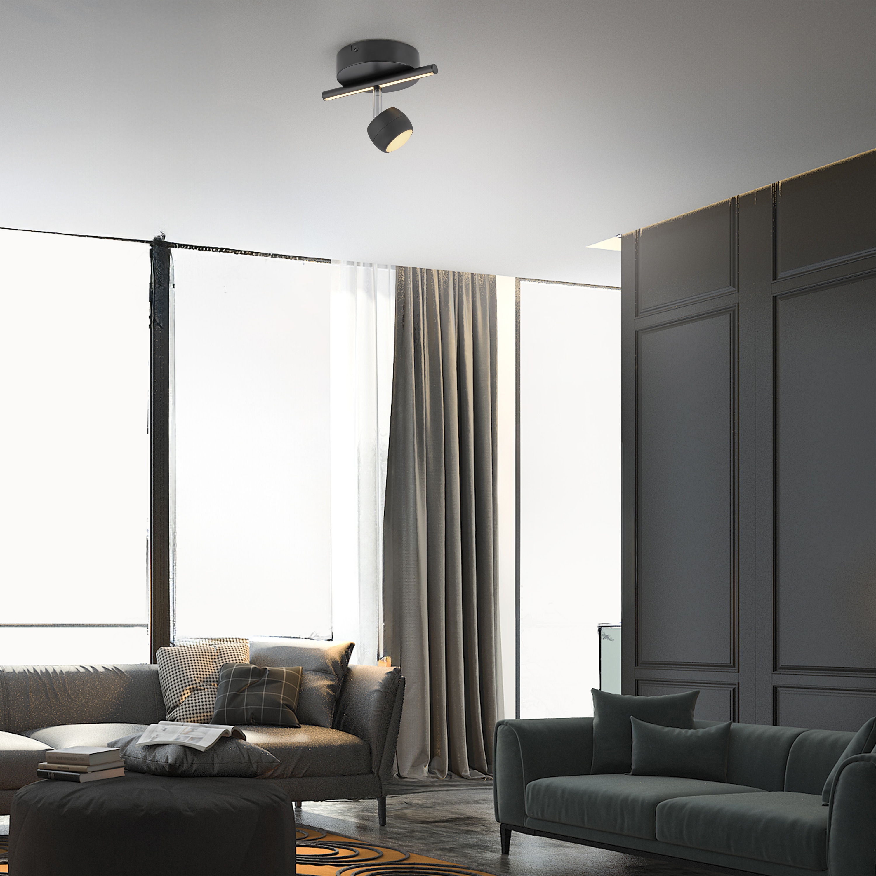 JUST LIGHT LED-Deckenleuchte 11400-18, 6,10W, 3000K, 705lm, warmweiß, IP20, schwarz