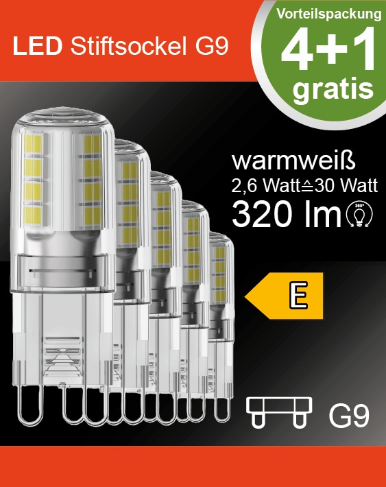 BLULAXA LED-Stiftsockellampe, EEK: E, G9, 2,6W, 320lm, 3000K, 5 Stück