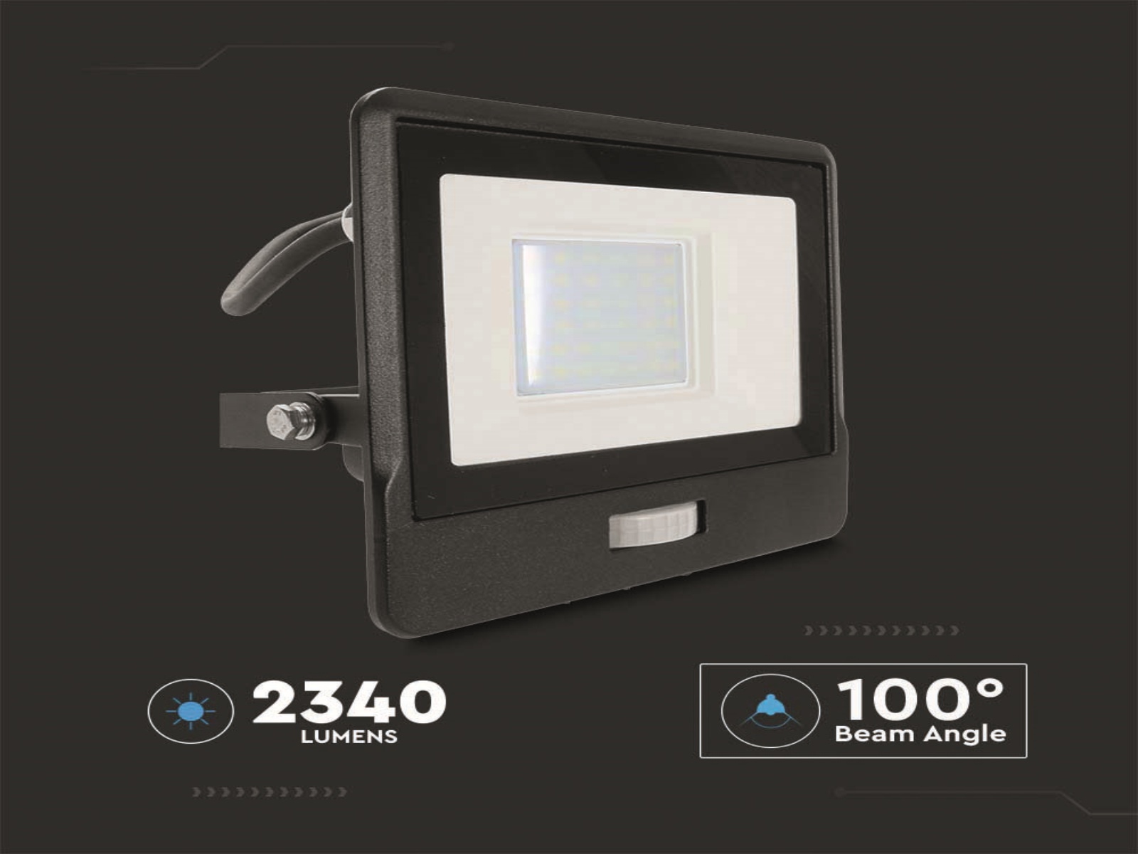 V-TAC LED-Fluter, Bewegungsmelder VT-138S-1 (20287) EEK: F, 30W, 2340 lm, 4000K, schwarz