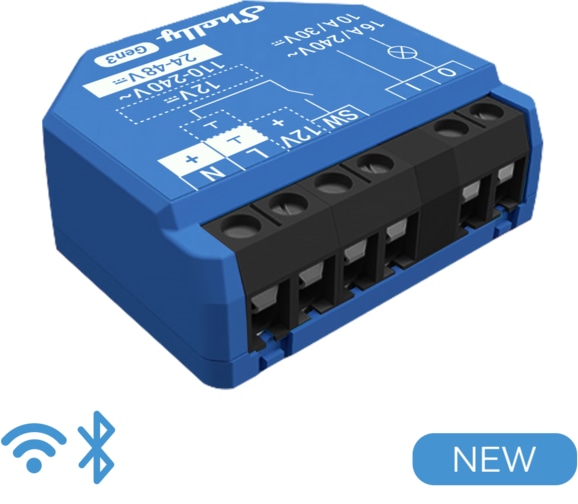 SHELLY Smart-Schalter 1 Gen3, Relais, Unterputz, 1 Kanal, max. 16 A, WLAN, Bluetooth SHELLY Smart-Schalter 1 Gen3, Relais, Unterputz, 1 Kanal, max. 16 A, WLAN, Bluetooth