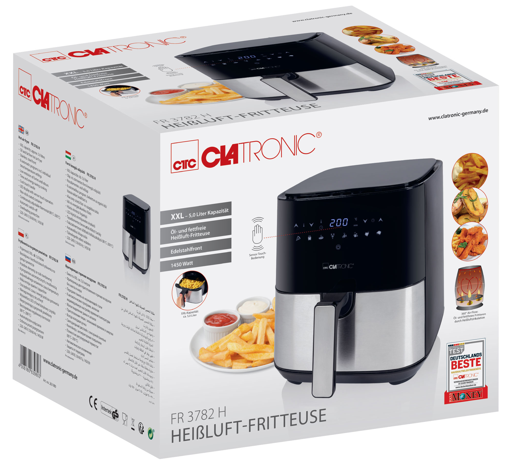 CLATRONIC Heißluftfritteuse FR 3782 H, XXL 5L, 1450 W
