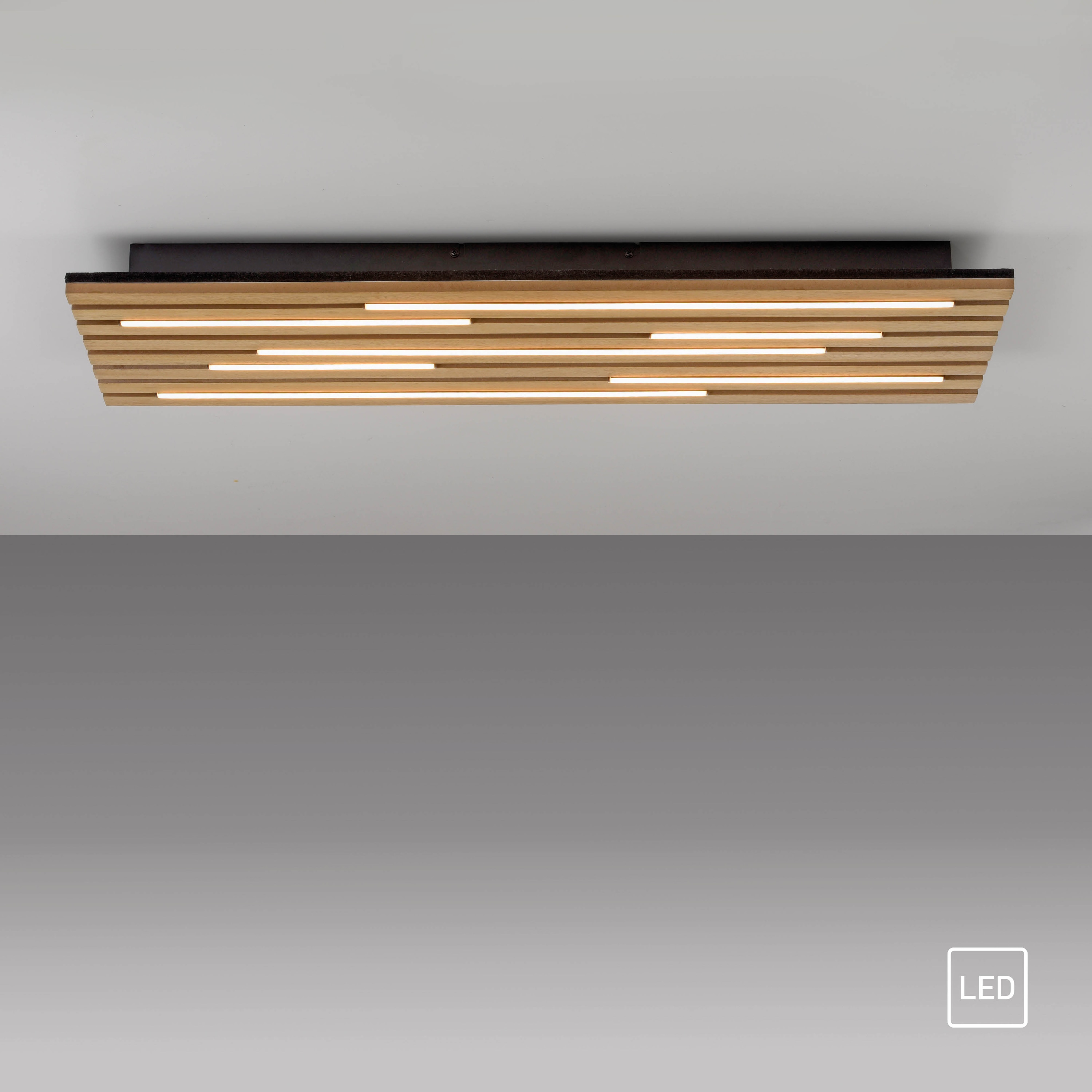 JUST LIGHT LED-Deckenleuchte 15591-79, 25W, 3000K, 3400lm, warmweiß, IP20, Holz/schwarz