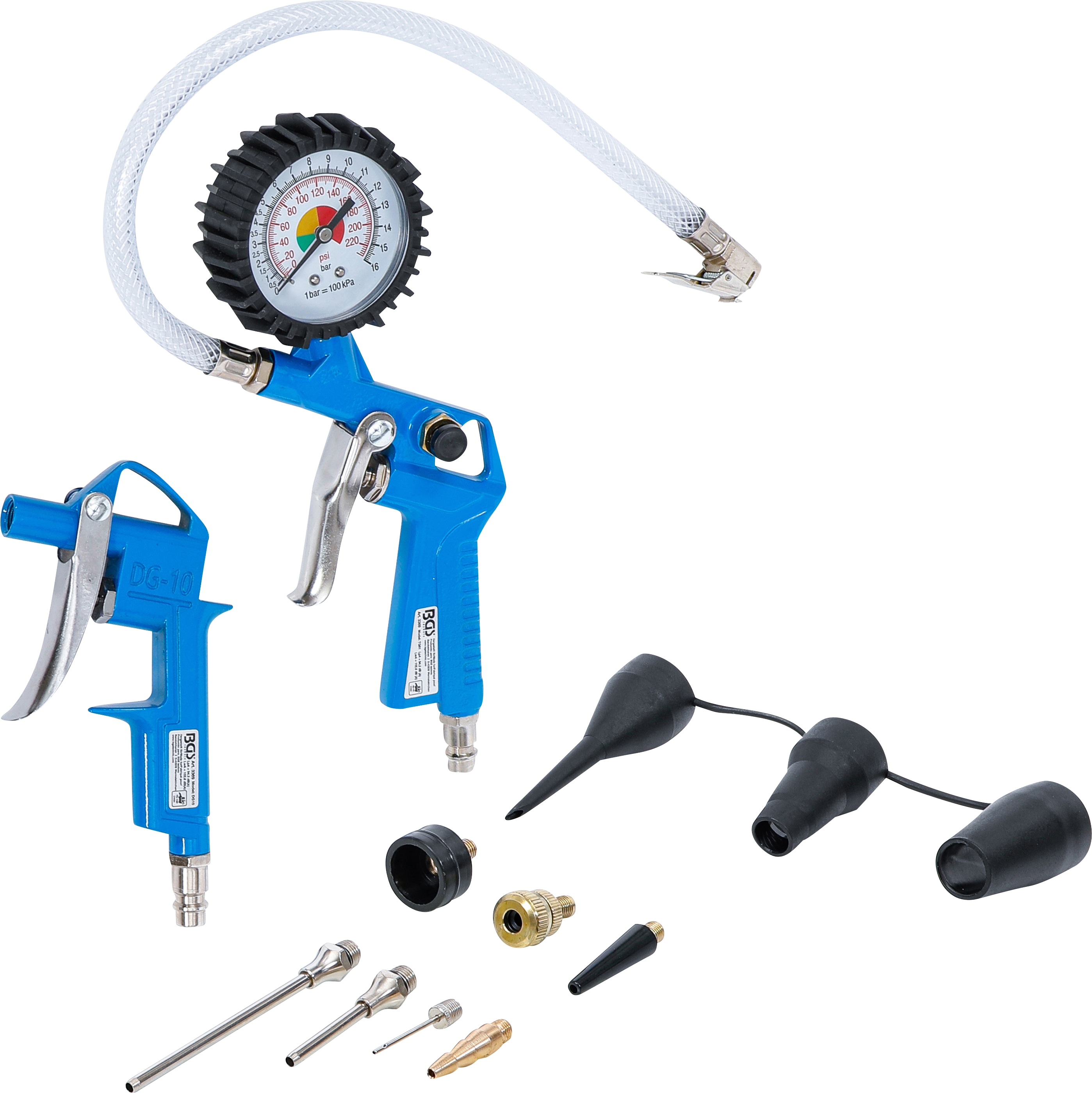 BGS TECHNIC Druckluft-Ausblas- und Reifenfüllpistolen-Satz, 3369, 10-teilig