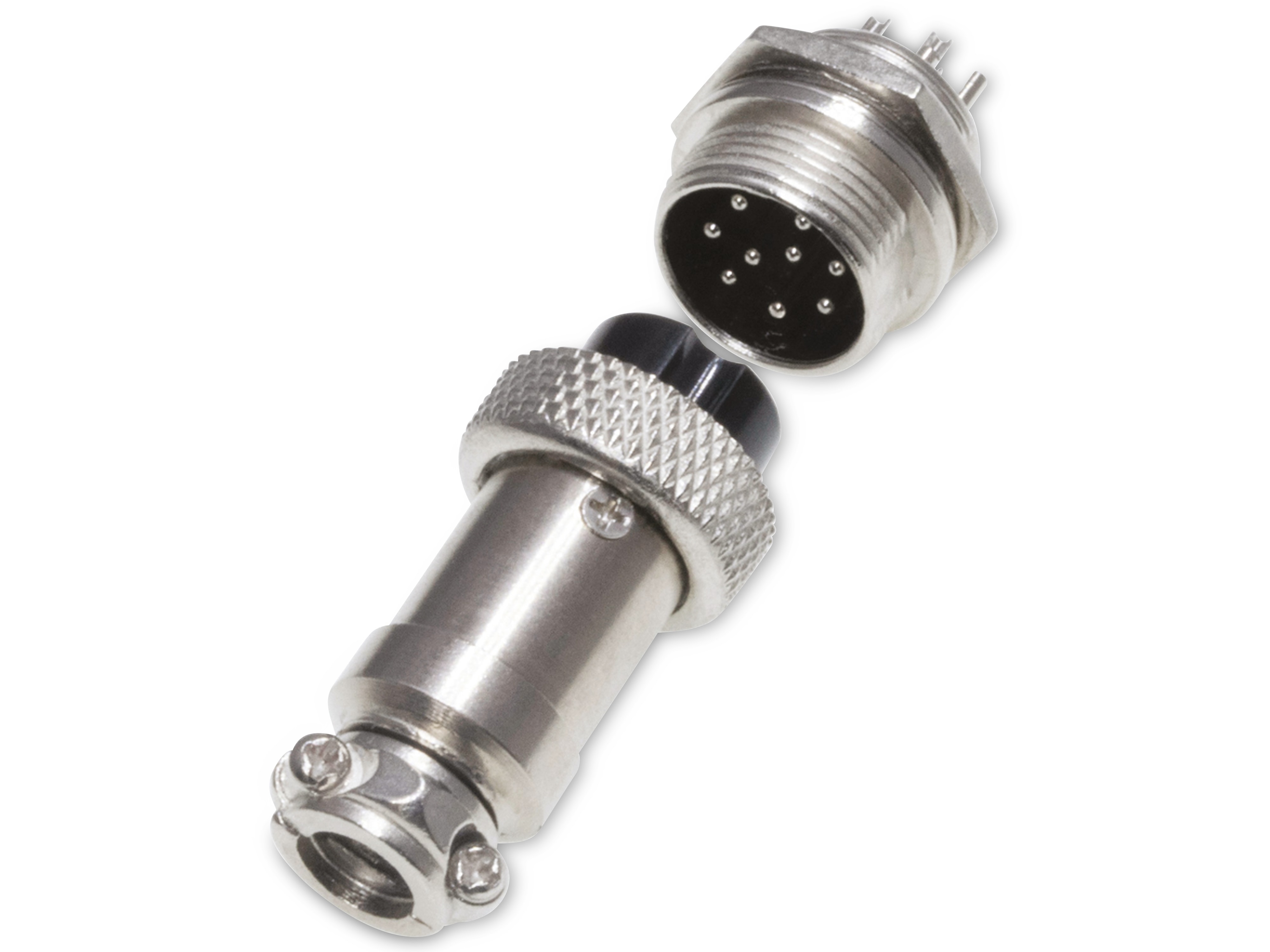 Rundsteckverbinder, 9-polig, 30V, 1A, Lötanschluss, IP55, wire to panel, 1 Stecker + 1 Buchse