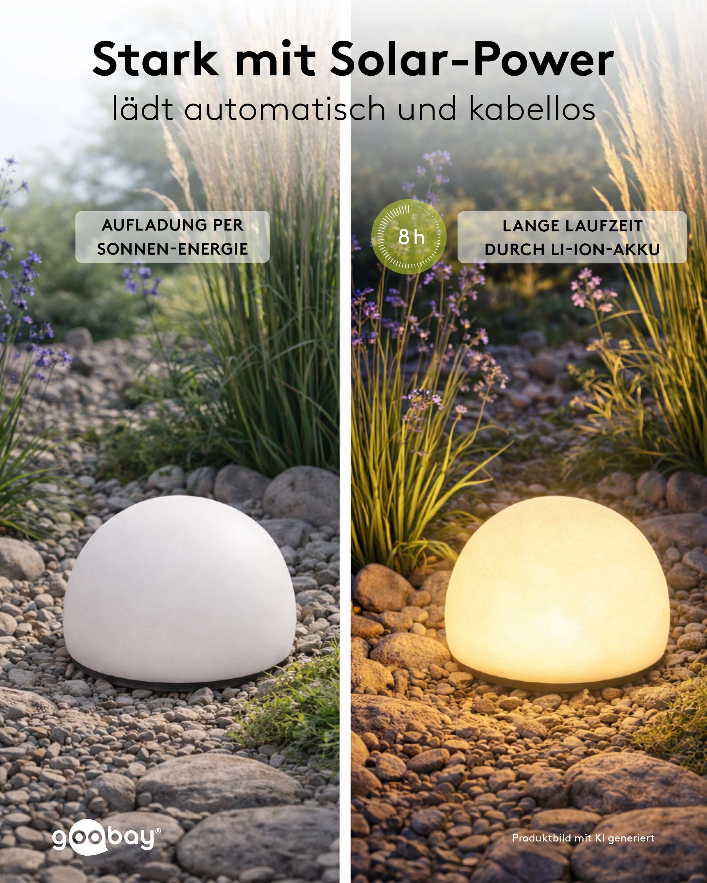 GOOBAY LED-Solar-Dekoleuchten, 20 cm, Kugel, Größe M, RGBW, 2 Stück