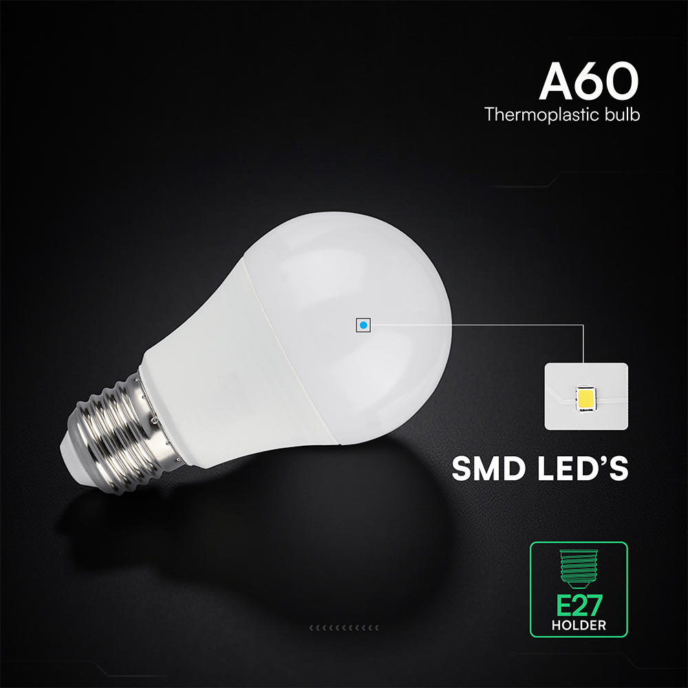 V-TAC LED-Lampe VT-2172606, EEK: F, 8,5W, 806lm, 3000K, E27, A60, 200°