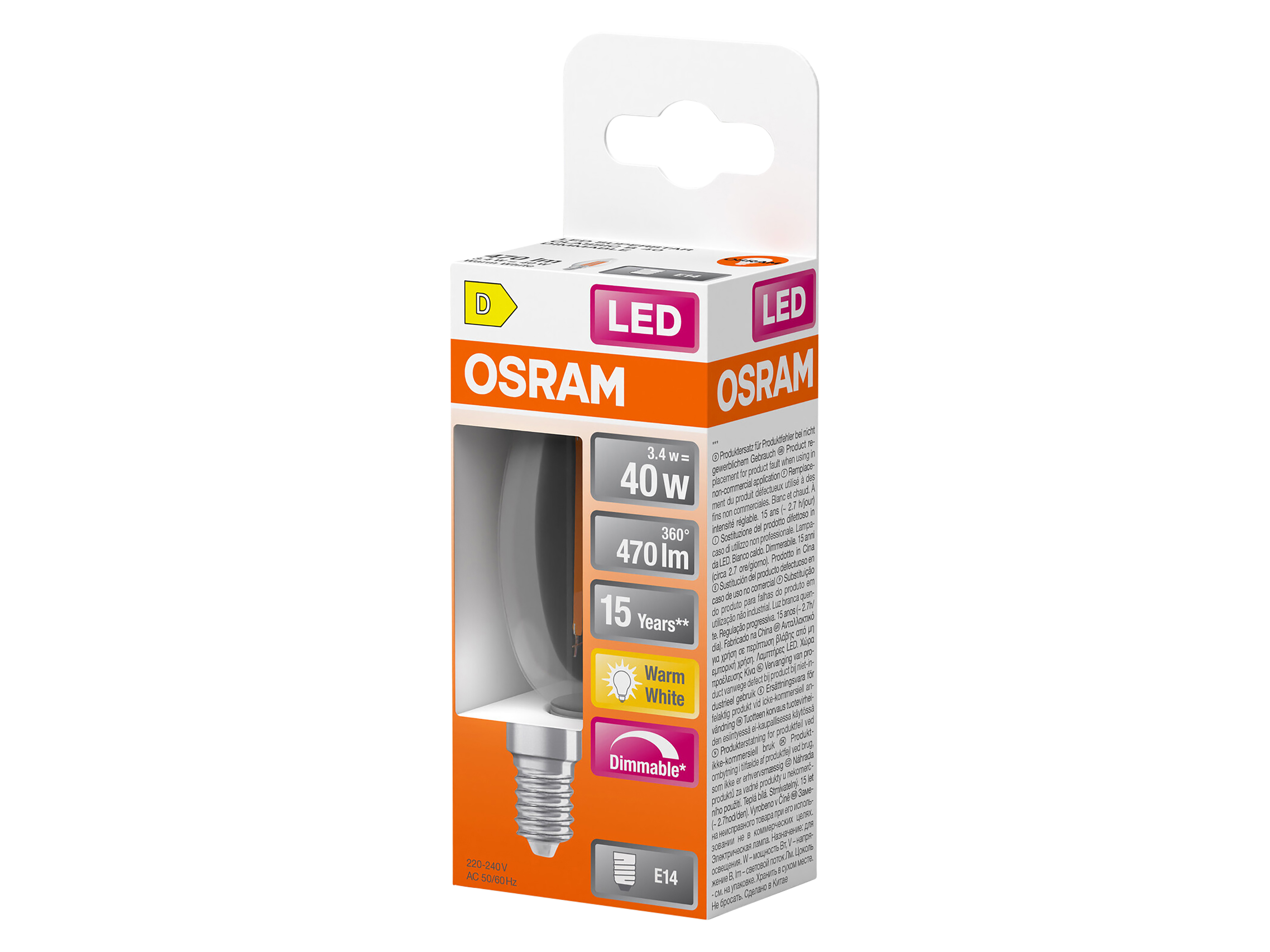 OSRAM LED-Lampe SUPERSTAR, dimmbar, E14, 3,4 W, 2700 K, EEK: D, 470 lm, warmweiß
