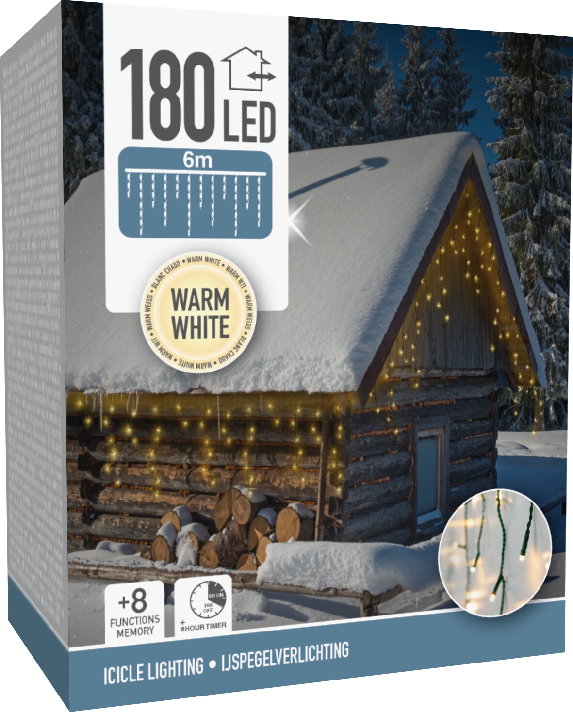 KOOPMAN LED-Lichterkettenvorhang warmweiß, 180 LEDs, Grünes Kabel, Innen/Außen, 9m