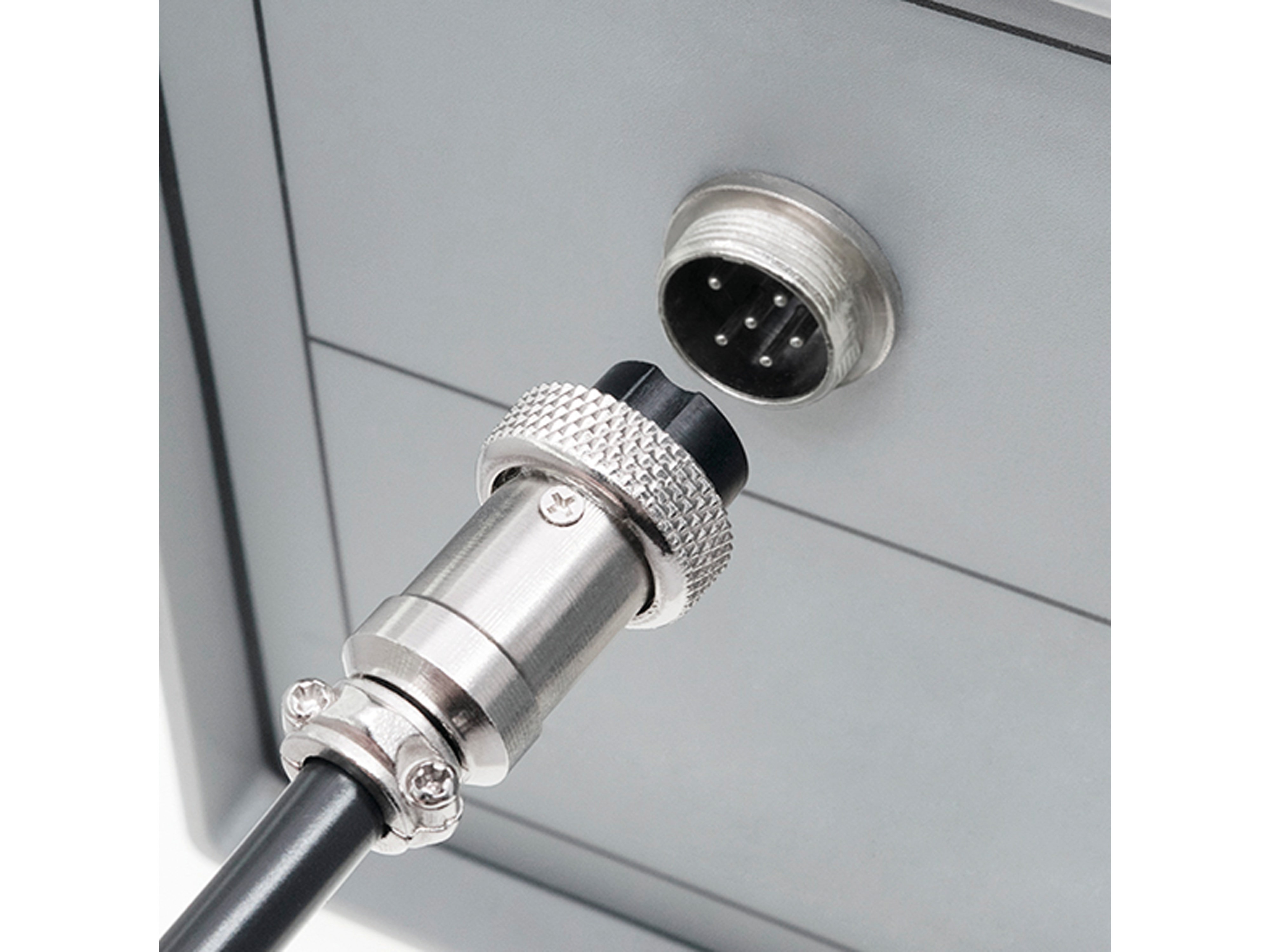 Rundsteckverbinder, 6-polig, 48V, 2A, Lötanschluss, IP55, wire to panel, 1 Stecker + 1 Buchse