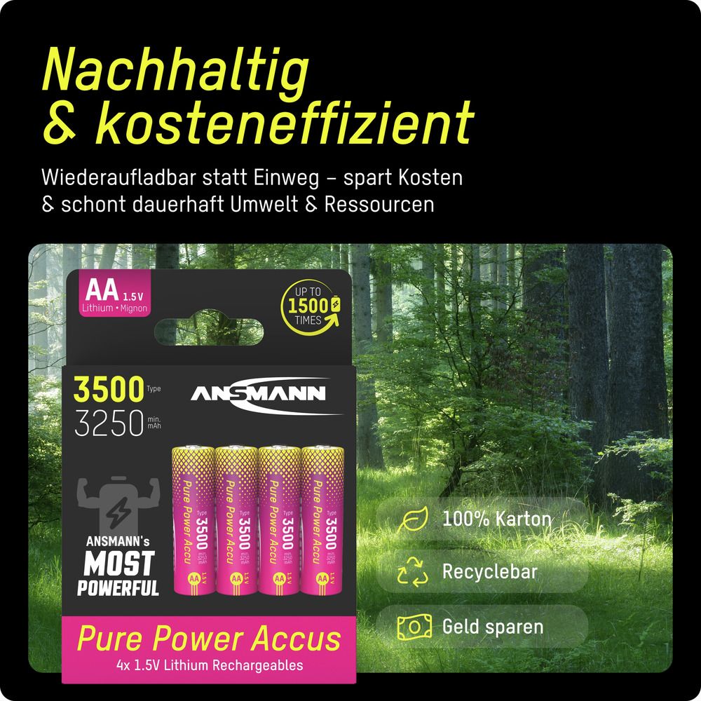 Li-Lon Akkus ANSMANN, Mignon AA, Typ 3500 (min. 3250 mAh), 4 Stück