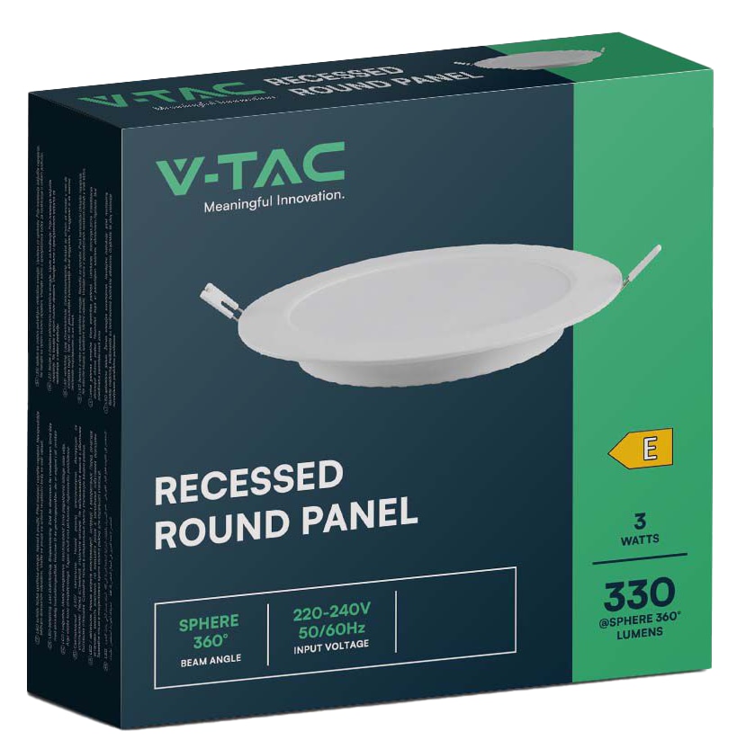 V-TAC LED-Einbauleuchte VT-61003, EEK: E, 3 W, 330 lm, 3000 K