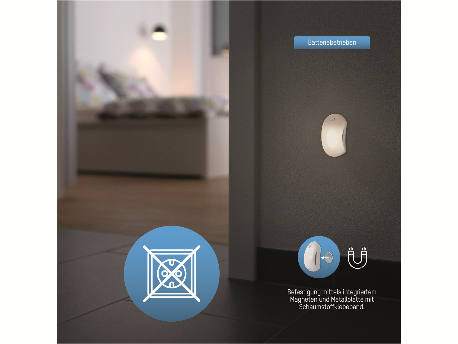 ANSMANN LED-Orientierungslicht NL25B, Dämmerungs- und Bewegungssensor, batteriebetrieben