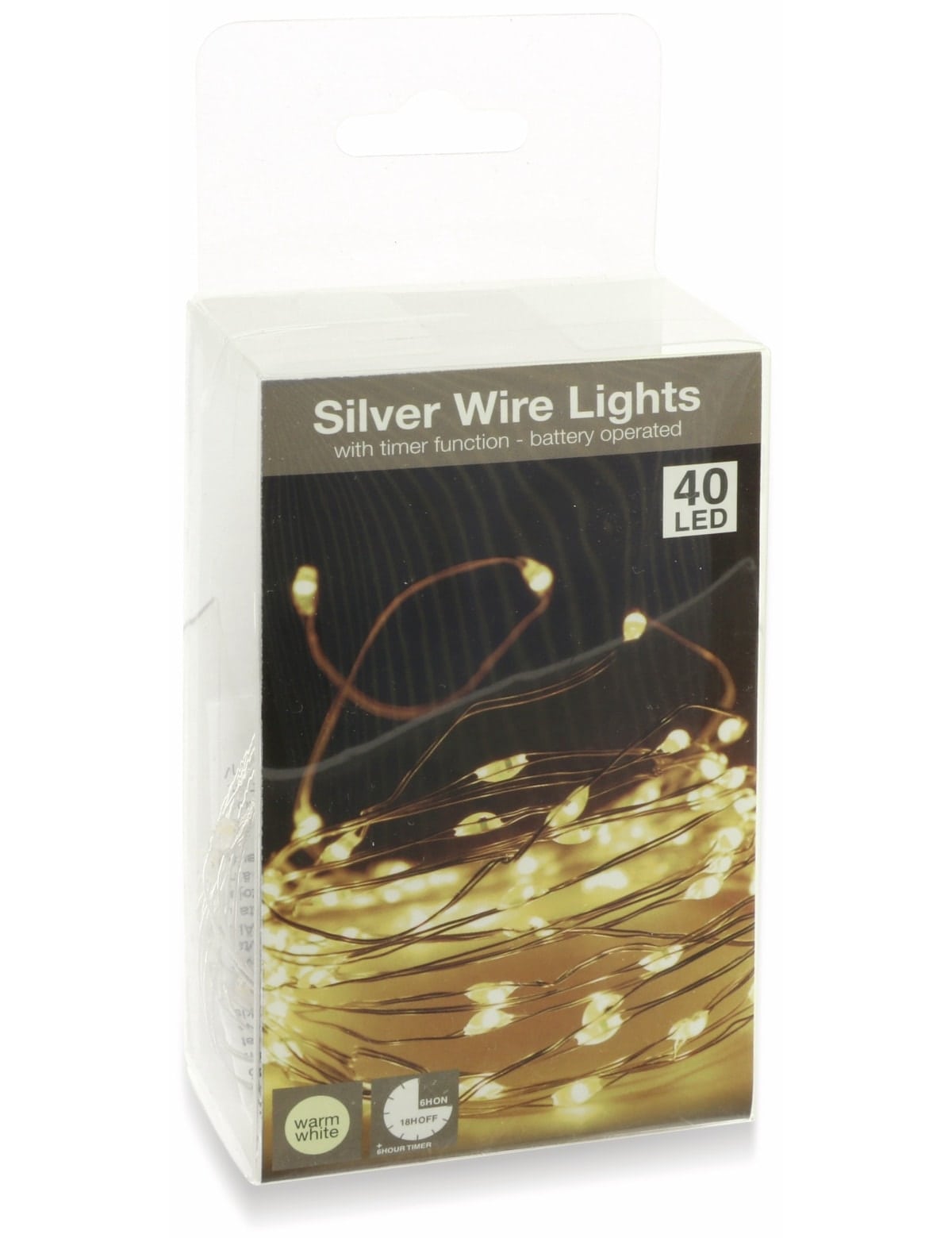 LED-Silberdrahtlichterkette, 40 LEDs, warmweiß, Batterie, Innen, 2 m, Timer LED-Lichterkette, Silberdraht, 40 LEDs, warmweiß, Batteriebetrieb, Timer