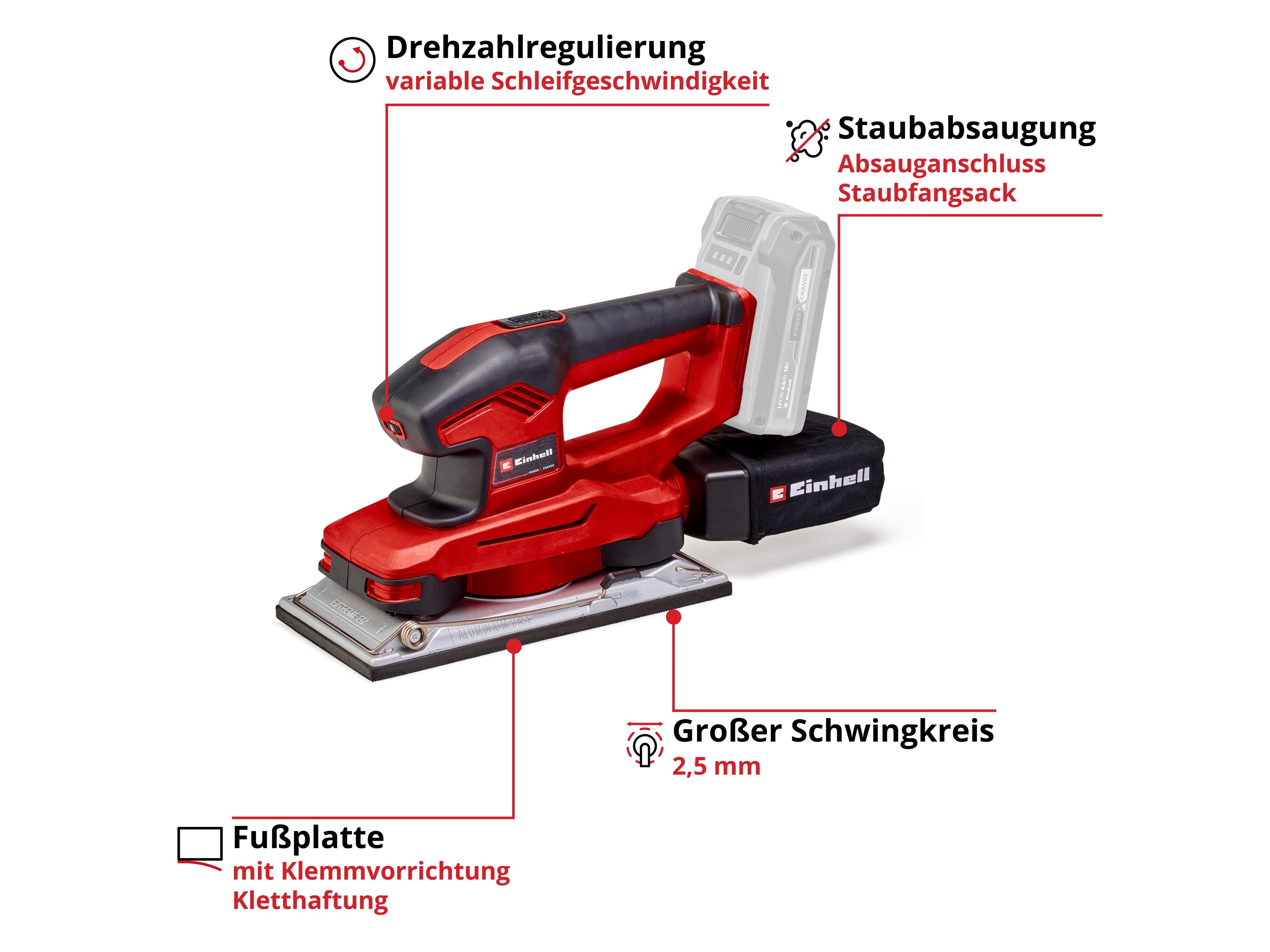 EINHELL Akku-Schwingschleifer TE-OS 18/230 Li Solo