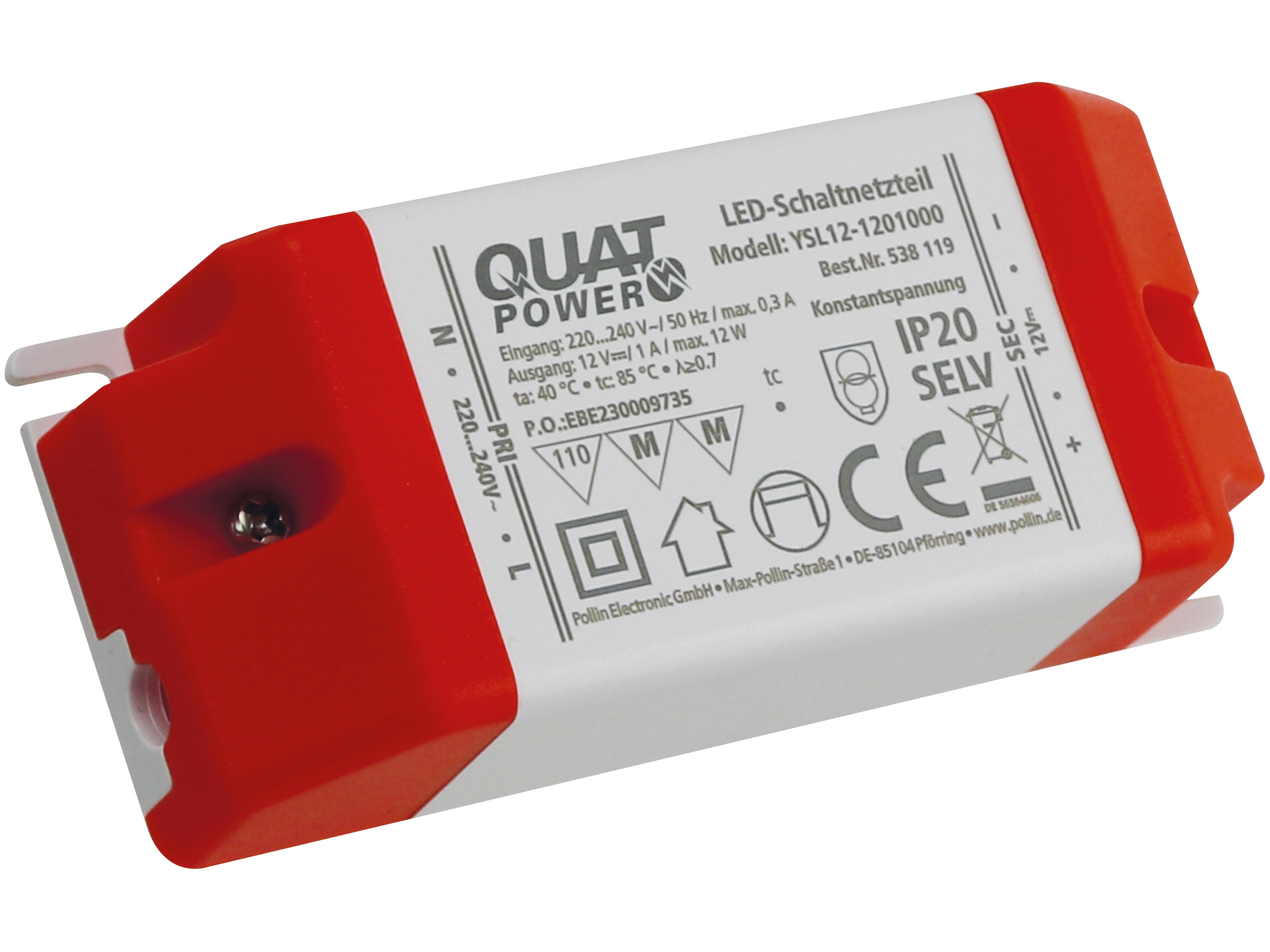 QUATPOWER LED-Schaltnetzteil YSL12-1201000, 12 V-, 12 W QUATPOWER LED-Schaltnetzteil YSL12-1201000, 12 V-, 12 W