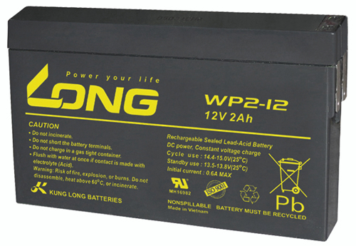 Long WP2-12 WP2-12 Bleiakku 12 V 2 Ah Blei-Vlies (AGM) (B x H x T) 150 x 90 x 20 mm Flachstecker 48 mm Geringe Selbstentladung Wartungsfrei