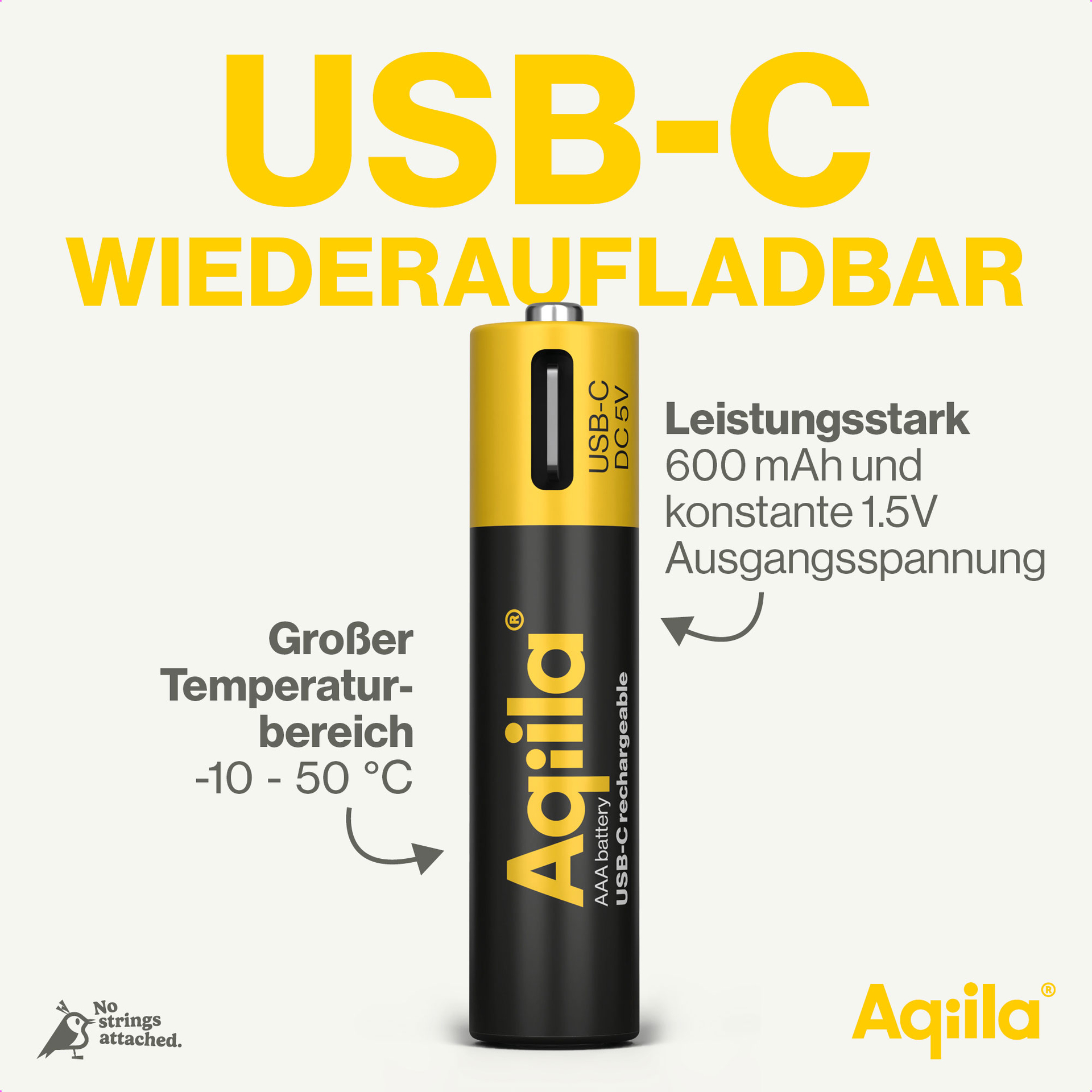 AQIILA Li-lon-Akku, AAA, USB-C, 1,5 V, 4er Pack