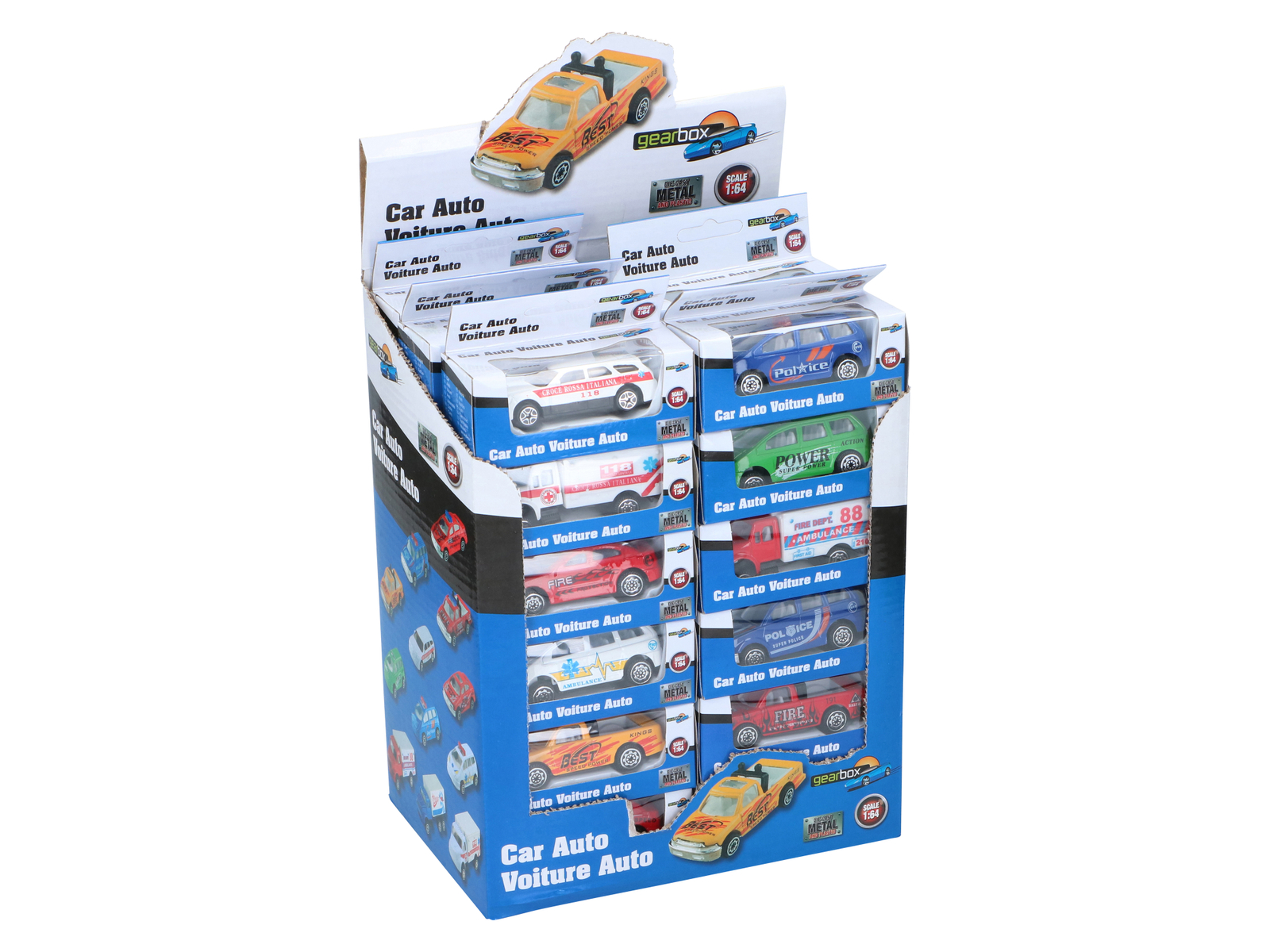 Metallspielzeugauto 1:64, 12 verschiedene Varianten, 36 Stück