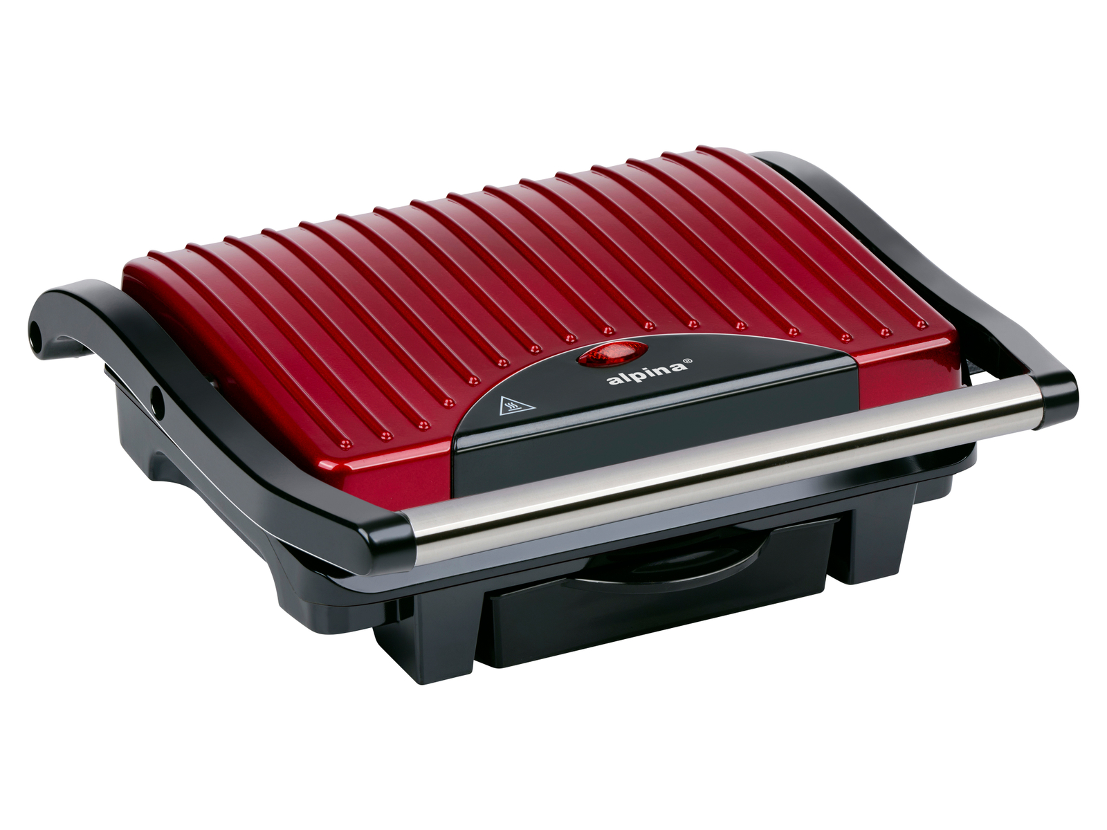 alpina Contact Grill - 230V 1000W - Sandwicheisen - Panini-Grill - Gemüse Brot und Fleisch - Antihaftbeschichtung - Tropfschale - Schwarz Rot