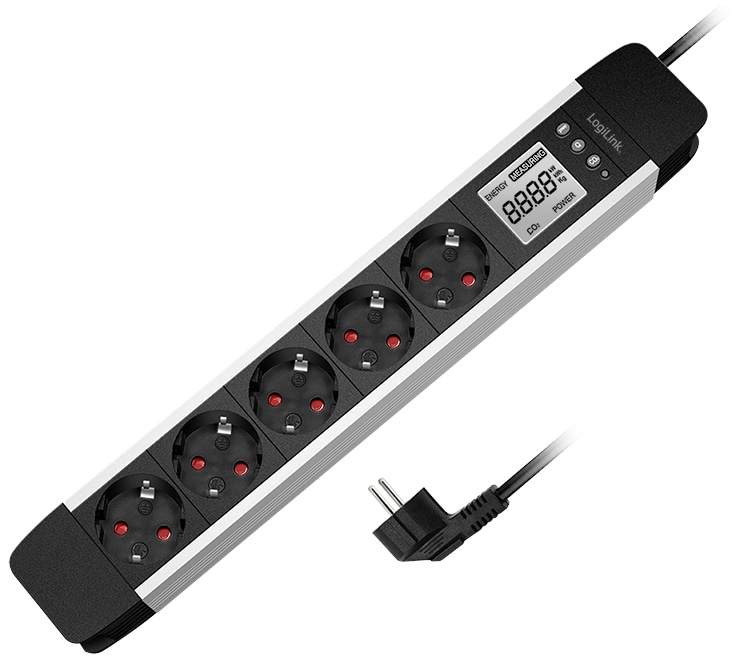 LOGILINK Steckdosenleiste LPS286, 5-fach, Display, Echzeit Energieverbrauch