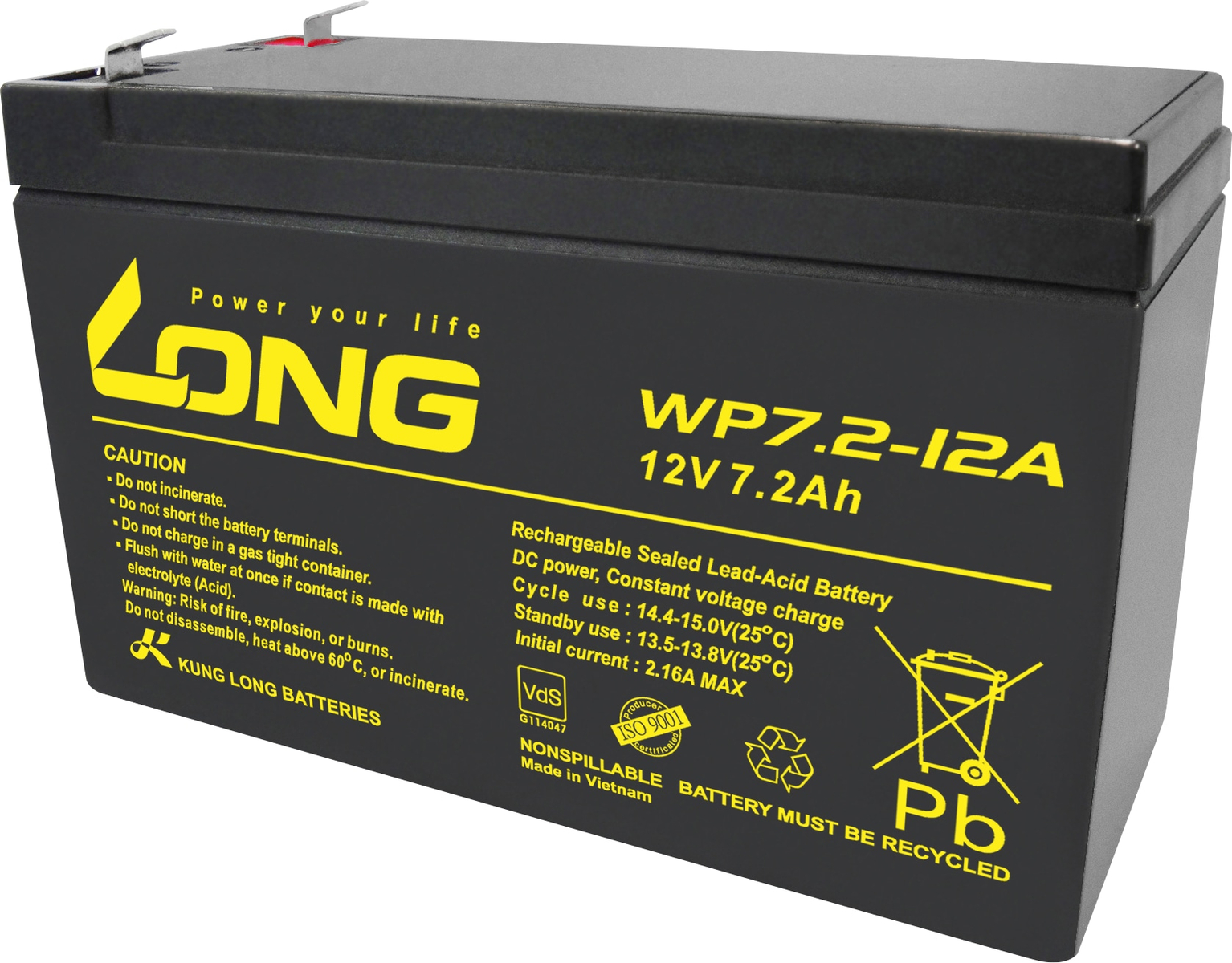 Long WP72-12A F2 WP72-12A F2 Bleiakku 12 V 72 Ah Blei-Vlies (AGM) (B x H x T) 151 x 102 x 65 mm Flachstecker 635 mm VDS-Zertifizierung Geringe