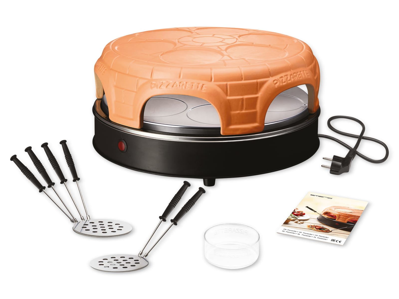 PizzarettePizza Ofen6 Pers Warmhaltefläche Tischgrill Braun Schwarz