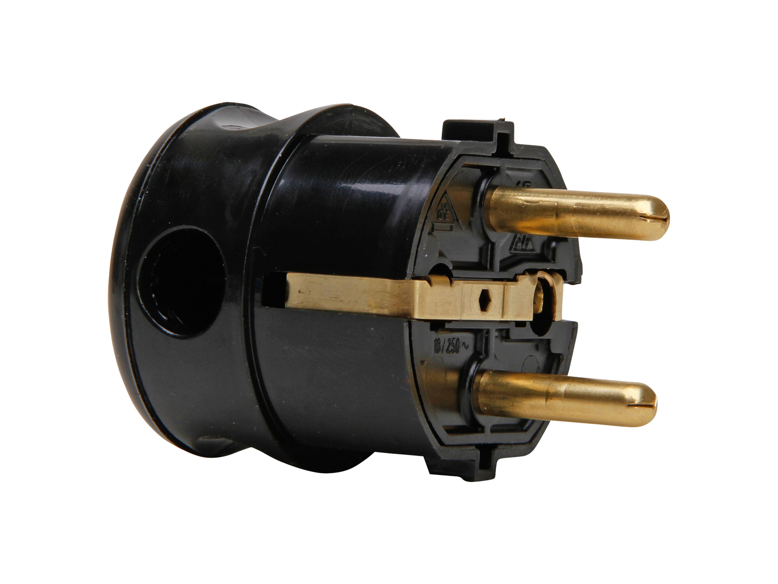Kunststoff-Schutzkontakt-Winkelstecker 2 Schutzkontaktsysteme für Kabel bis 3×15mm² schwarz - 178505000 - Kopp