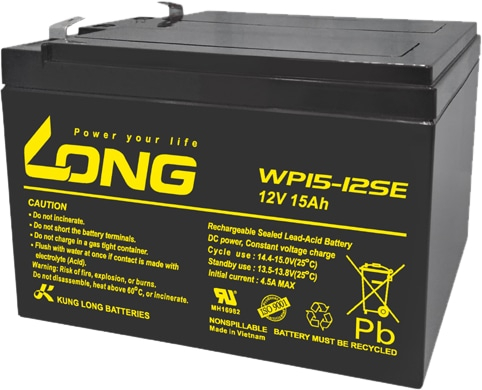 Long WP15-12SE WP15-12SE Bleiakku 12 V 15 Ah Blei-Vlies (AGM) (B x H x T) 151 x 103 x 99 mm Flachstecker 635 mm Zyklenfest Geringe Selbstentladung