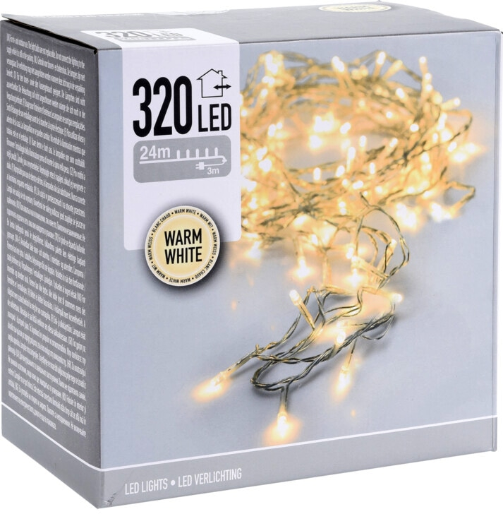 LED-Minilichterkette warmweiße LEDs klare Birne Kabel transparent 320-flammig 24m