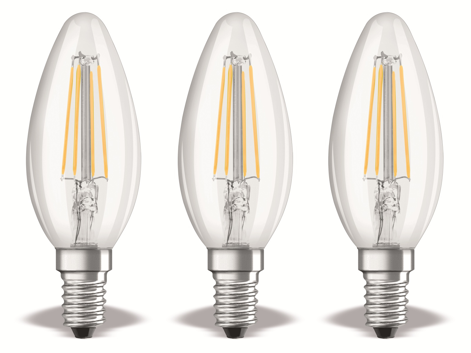 Osram LED Base Classic B Lampe, in Kerzenform mit E14-Sockel, nicht dimmbar, Ersetzt 40 Watt, Filamentstil Klar, Kaltweiß - 4000 Kelvin, 3er-Pack