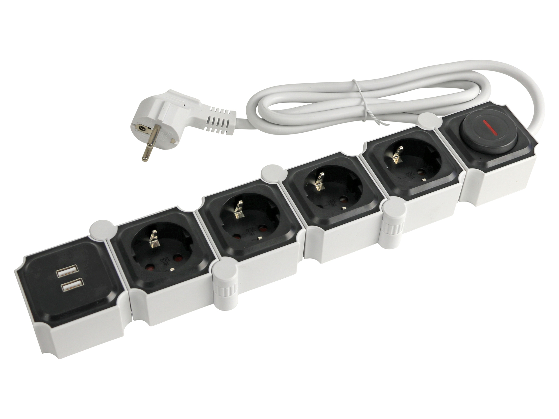 Steckdosenleiste, GT-WSL-01-F, 4-fach, Schaltbar, USB, weiß/schwarz