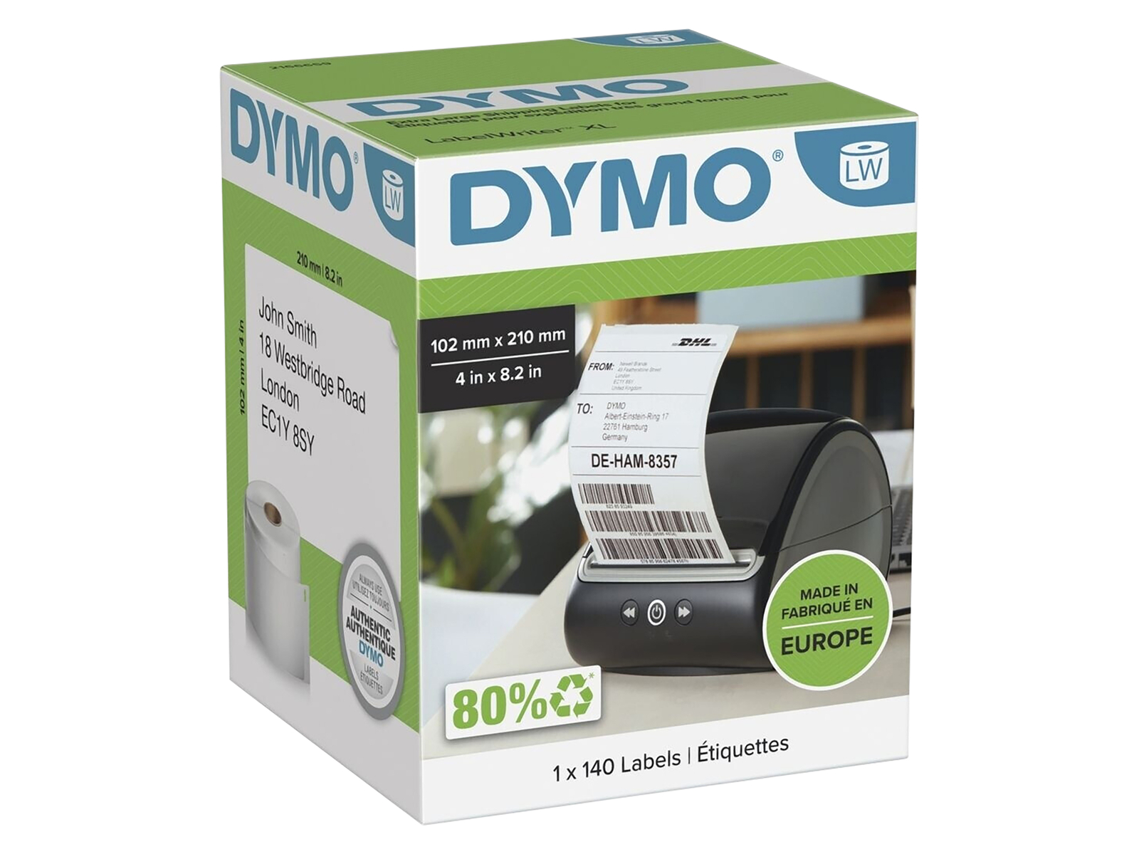 Image of DYMO Etiketten 2166659 102mm x 210mm 140 Stück weiß