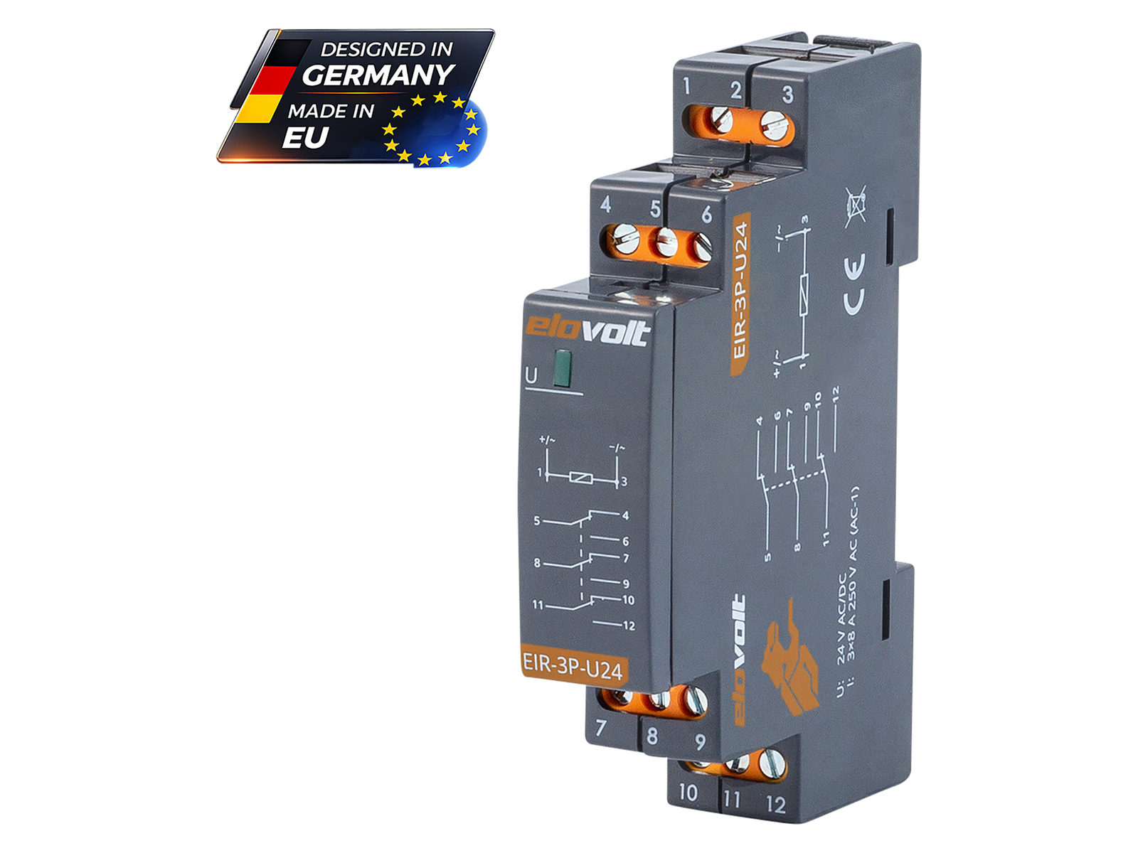 ELOVOLT Schaltrelais EIR-3P-U24, 3x 8 A, 24V, 3 Wechsler