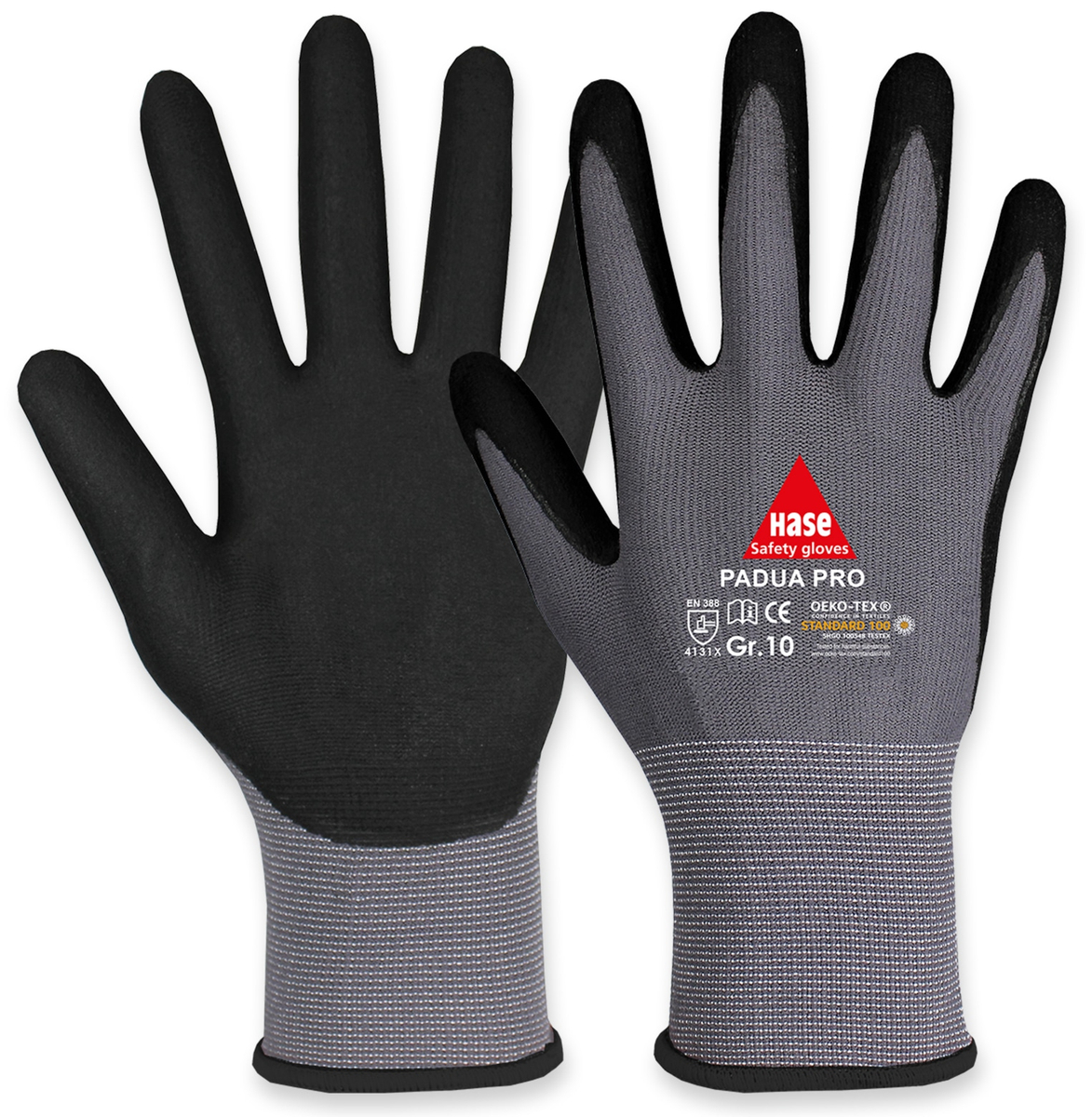 HASE SAFETY GLOVES Arbeitshandschuhe, Padua Pro, EN388, EN 420, grau/schwarz, Größe 11