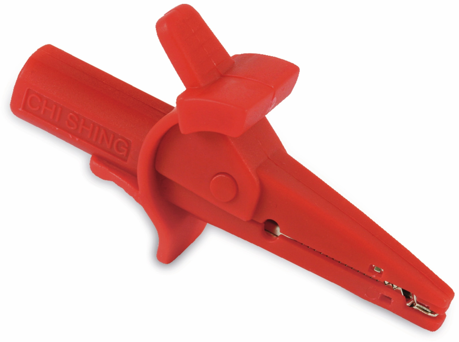 Pollin-choice - Krokoklemme isoliert 100mm mit 4mm Labor-Sicherheitsbuchsen rot