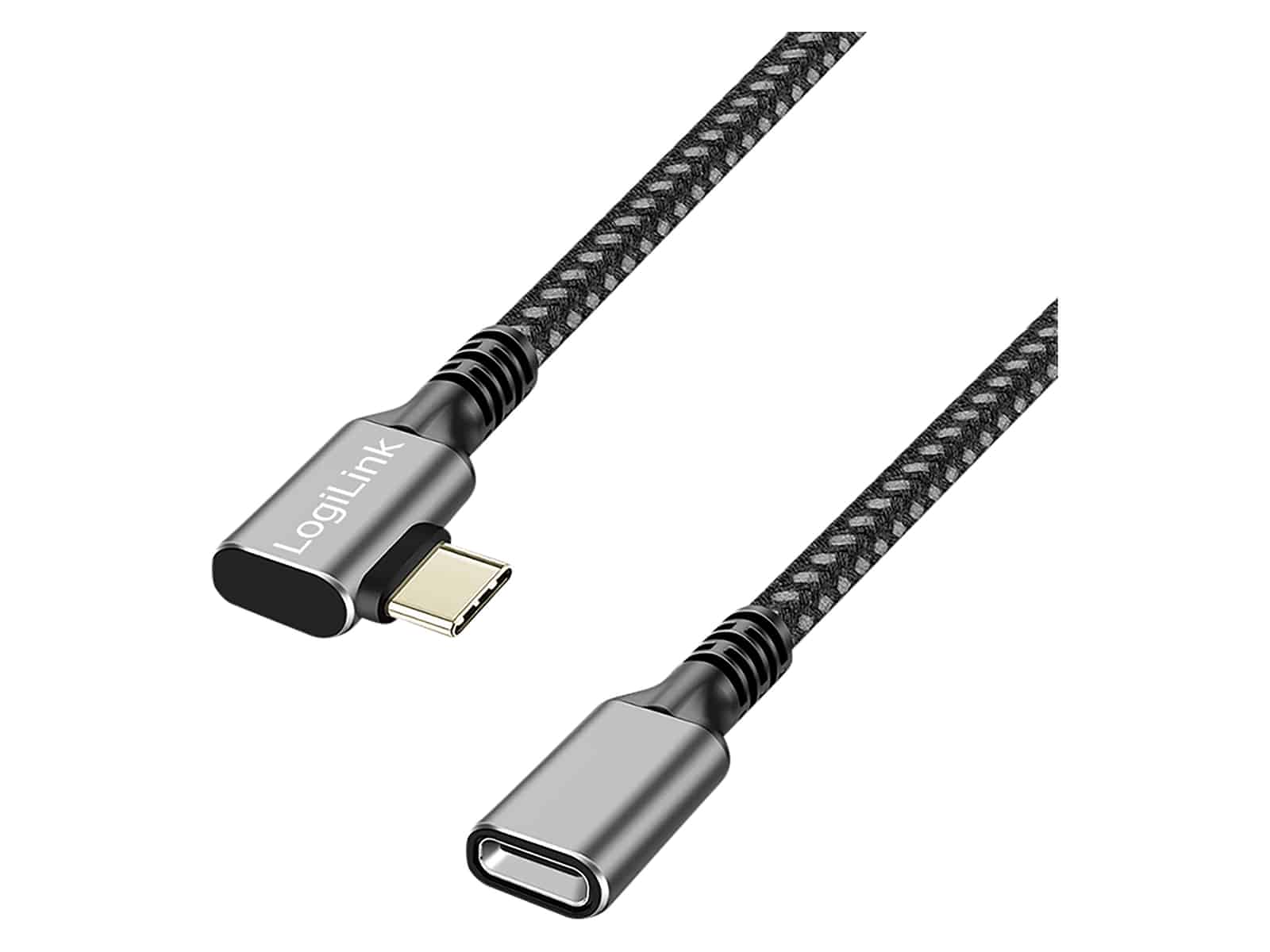 LOGILINK USB3.2 Kabel CUA0112 USB-C M 90°/USB-C F PD AV Alu 2m schwarz/grau