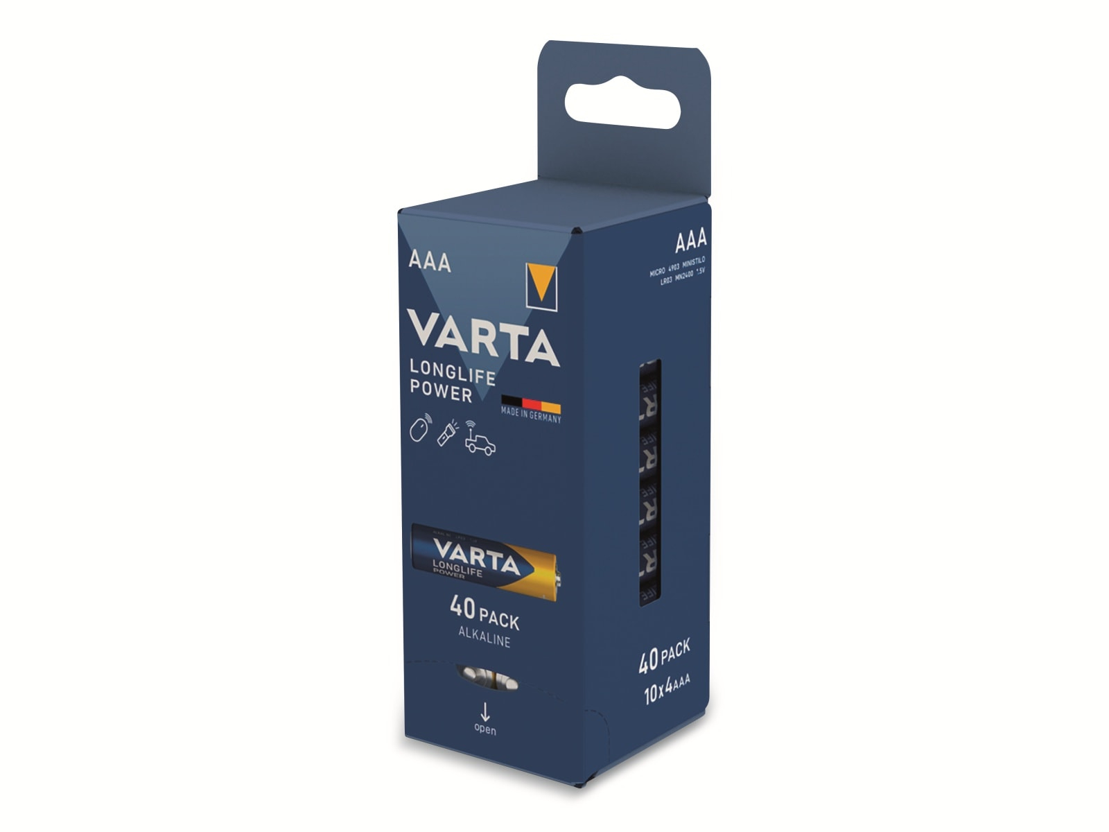 Image of VARTA Batterie Alkaline, Micro, AAA, LR03, 1.5V, Longlife Power, 40 Stück
