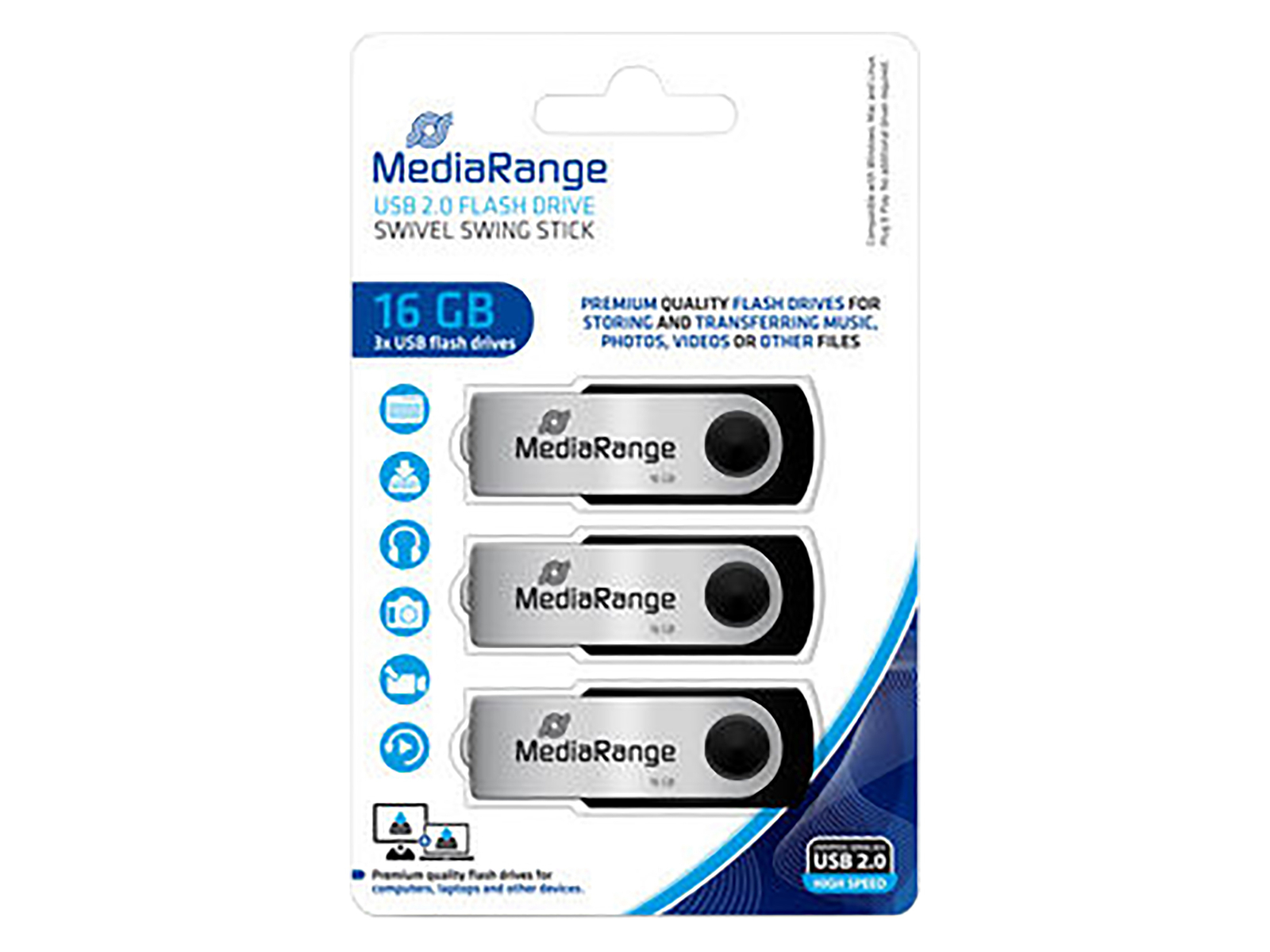 MEDIARANGE USB-Stick MR910-3 USB 2.0, 16GB 3er Pack