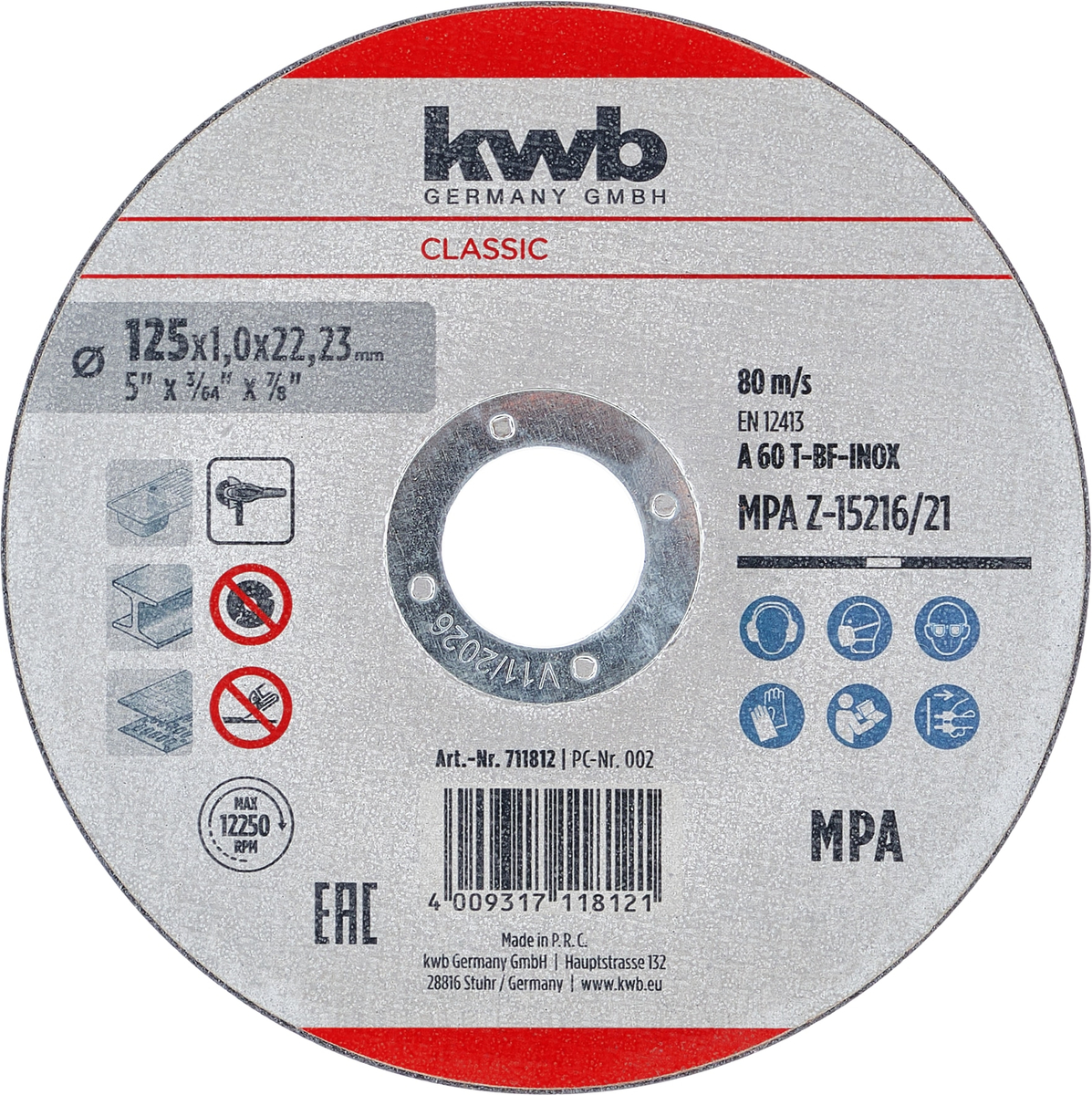 711812 Trennscheibe gerade 125 mm 1 St Stahl - KWB