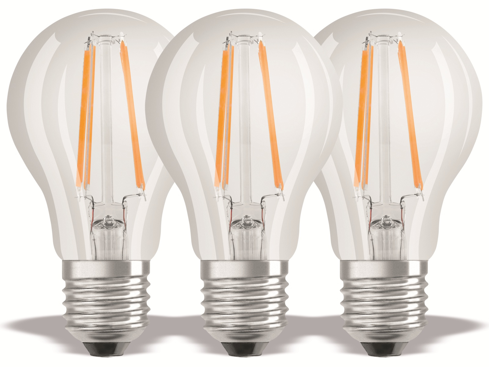 Osram LED Base Classic A Lampe, in Kolbenform mit E27-Sockel, nicht dimmbar, Ersetzt 6W=60 Watt, Filamentstil Klar, Kaltweiß - 4000 Kelvin, 3er-Pack