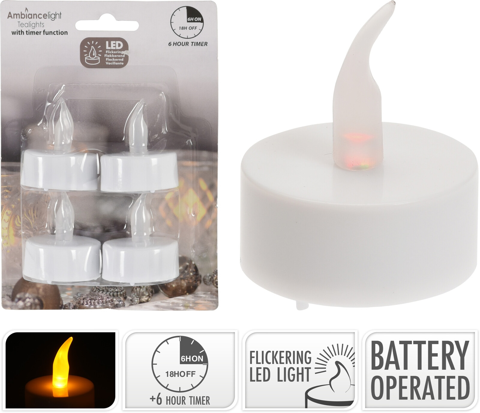 LED Teelichter Mit Timer – 2er-Set Aus Echtem Wachs, 4,4x5,2 Cm, Warmweiß, Mit 6-Stunden-Timer & Dauerlicht, Batteriebetrieben (CR2032 Inkl.) – Flammenlos & Sicher
