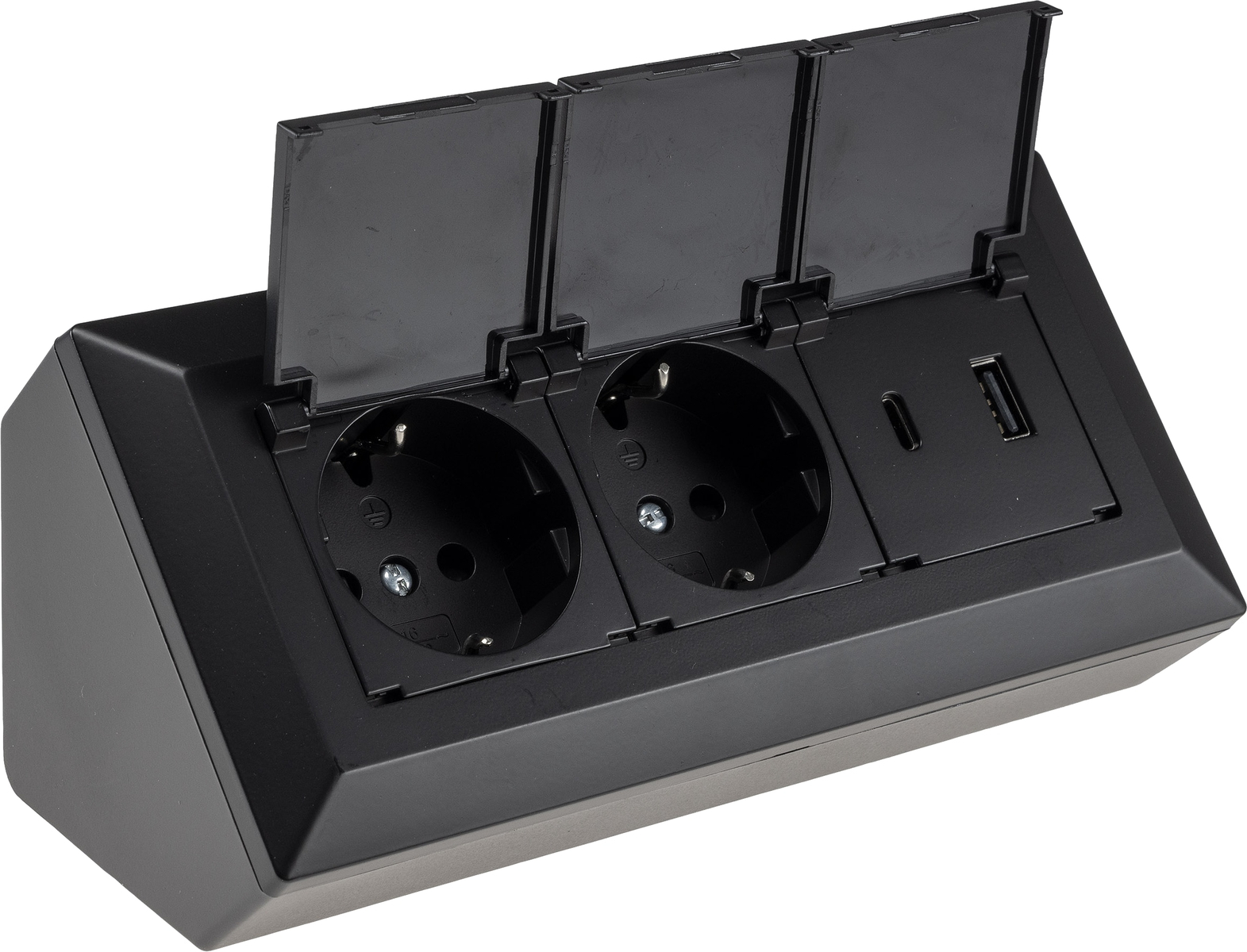 Image of ChiliTec 2-Fach Steckdosenblock USB A&C Schwarz mit Klappen