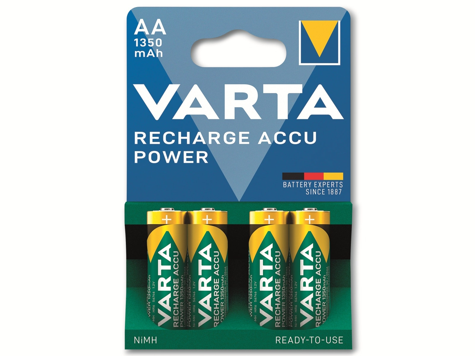 VARTA Akku NiMH, Mignon, AA, HR06, 1.2V/1350mAh, Accu Power, Pre-charged, 4er Pack