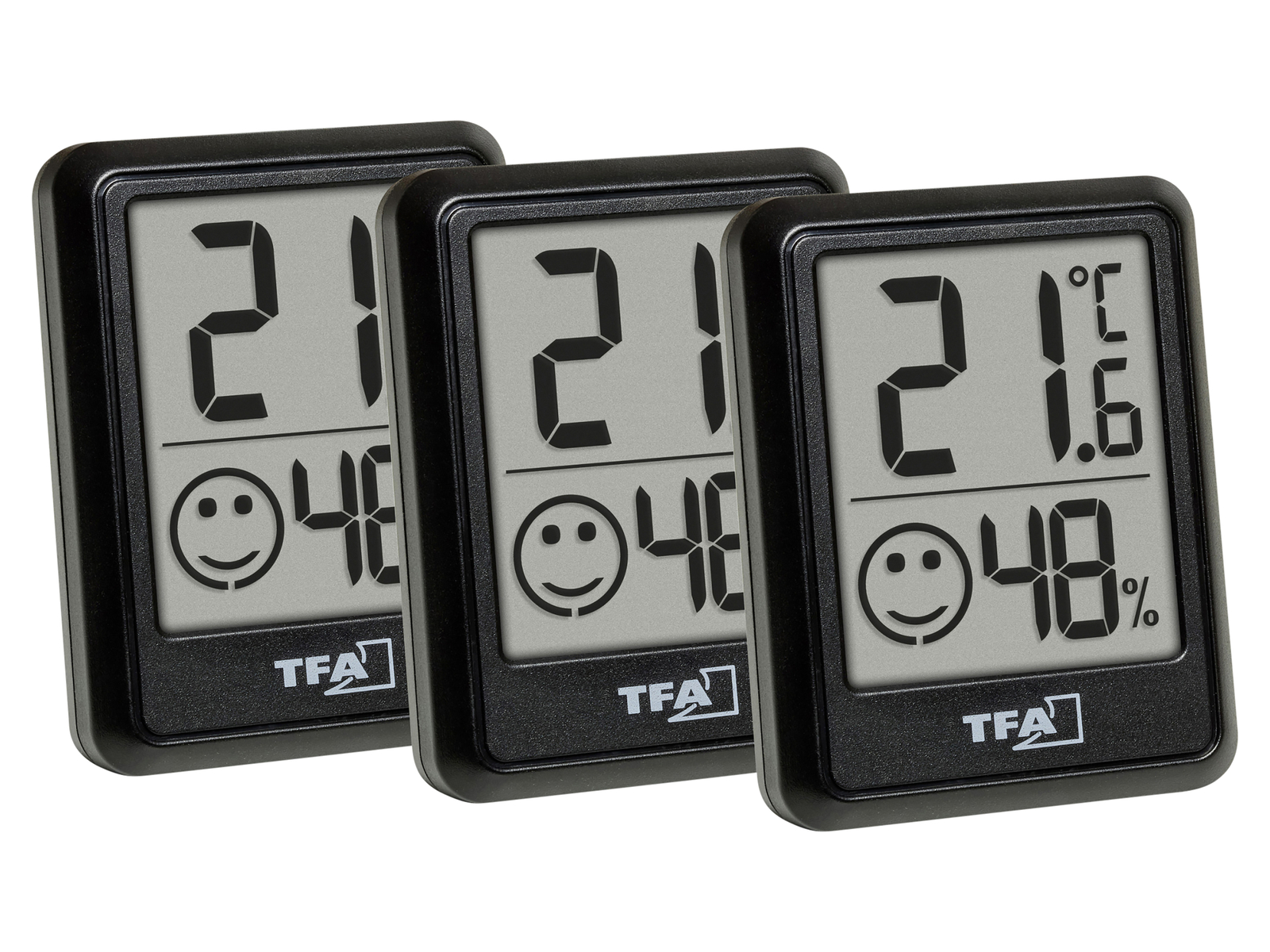 TFA Digitales Thermo-Hygrometer 30.5060.01.03, 3 Stück, schwarz