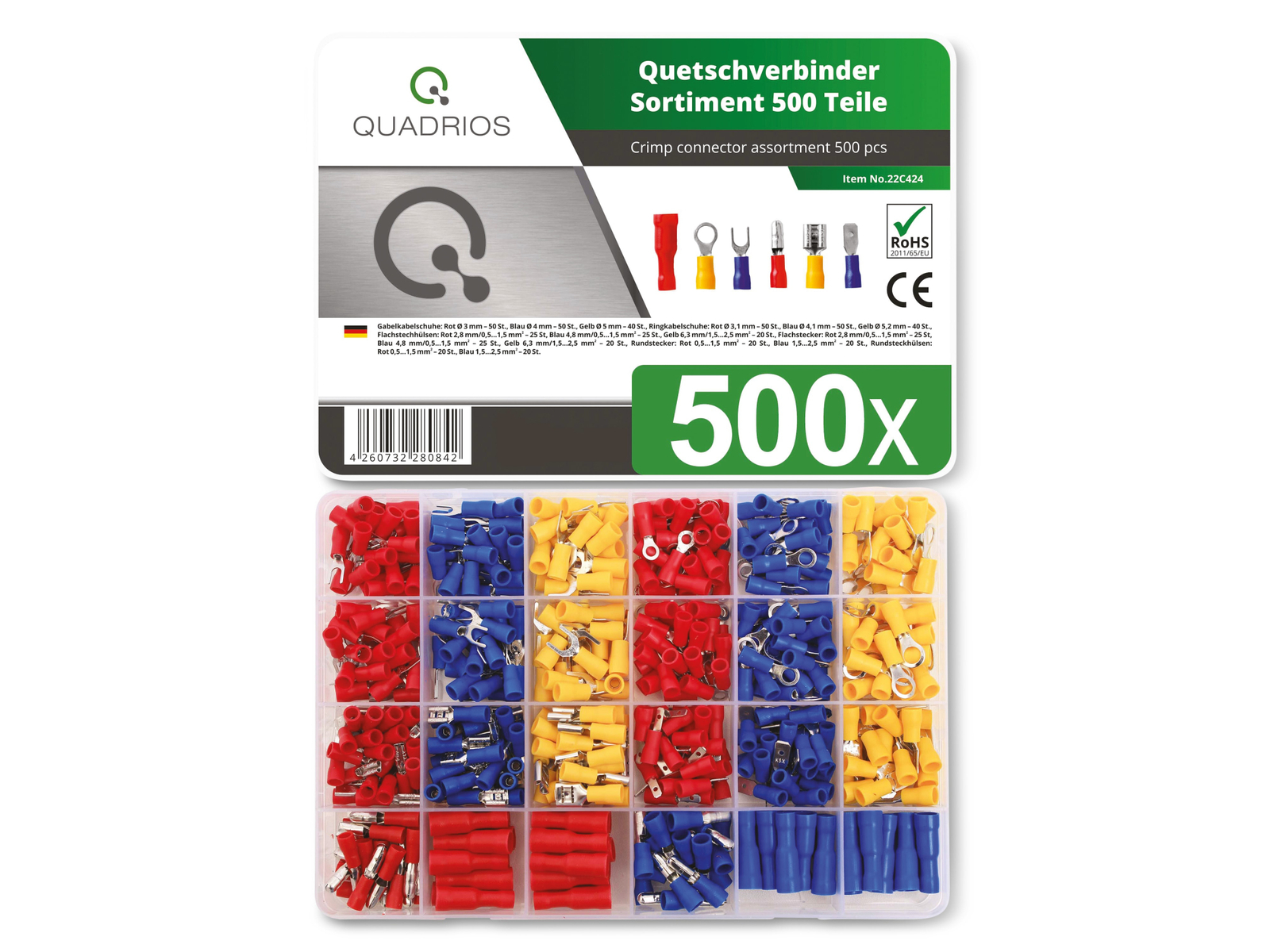 22C424 Quetschverbinder-Sortiment 05 mm² 25 mm² Rot Blau Gelb 1 Set